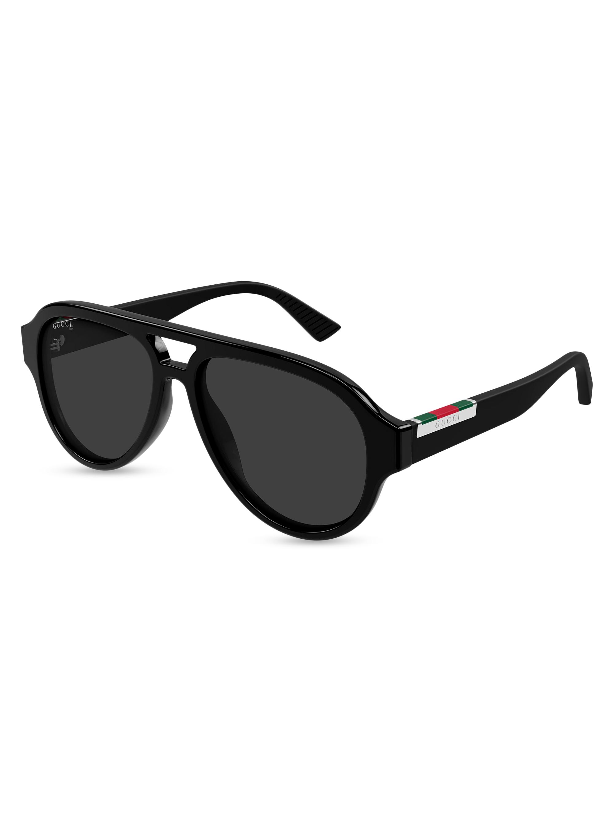 Gucci Men's Subtle Web Sporty 55MM Pilot Sunglasses - Black