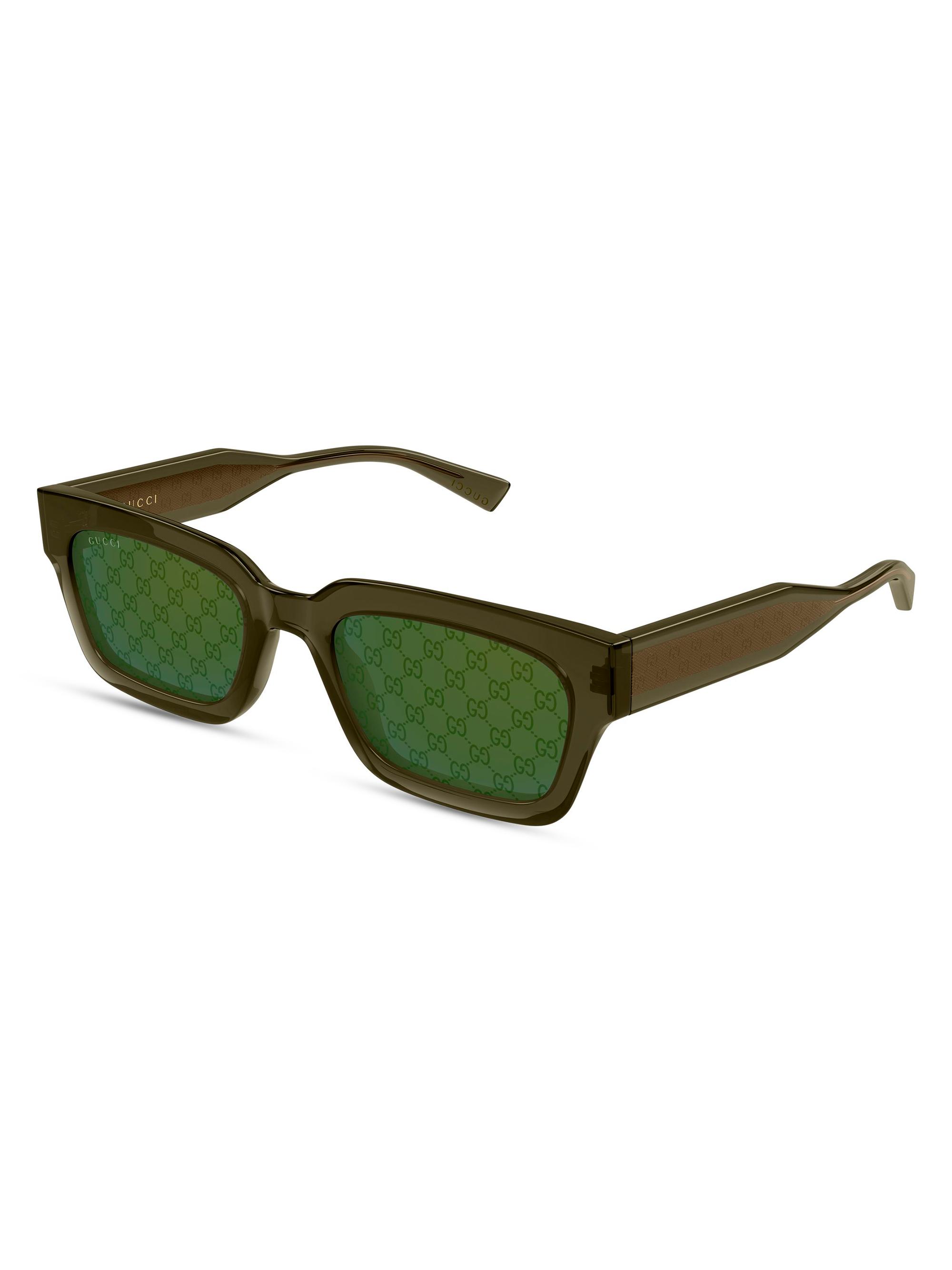 Gucci Men's Monogram Wirecore 53MM Rectangular Sunglasses - Green