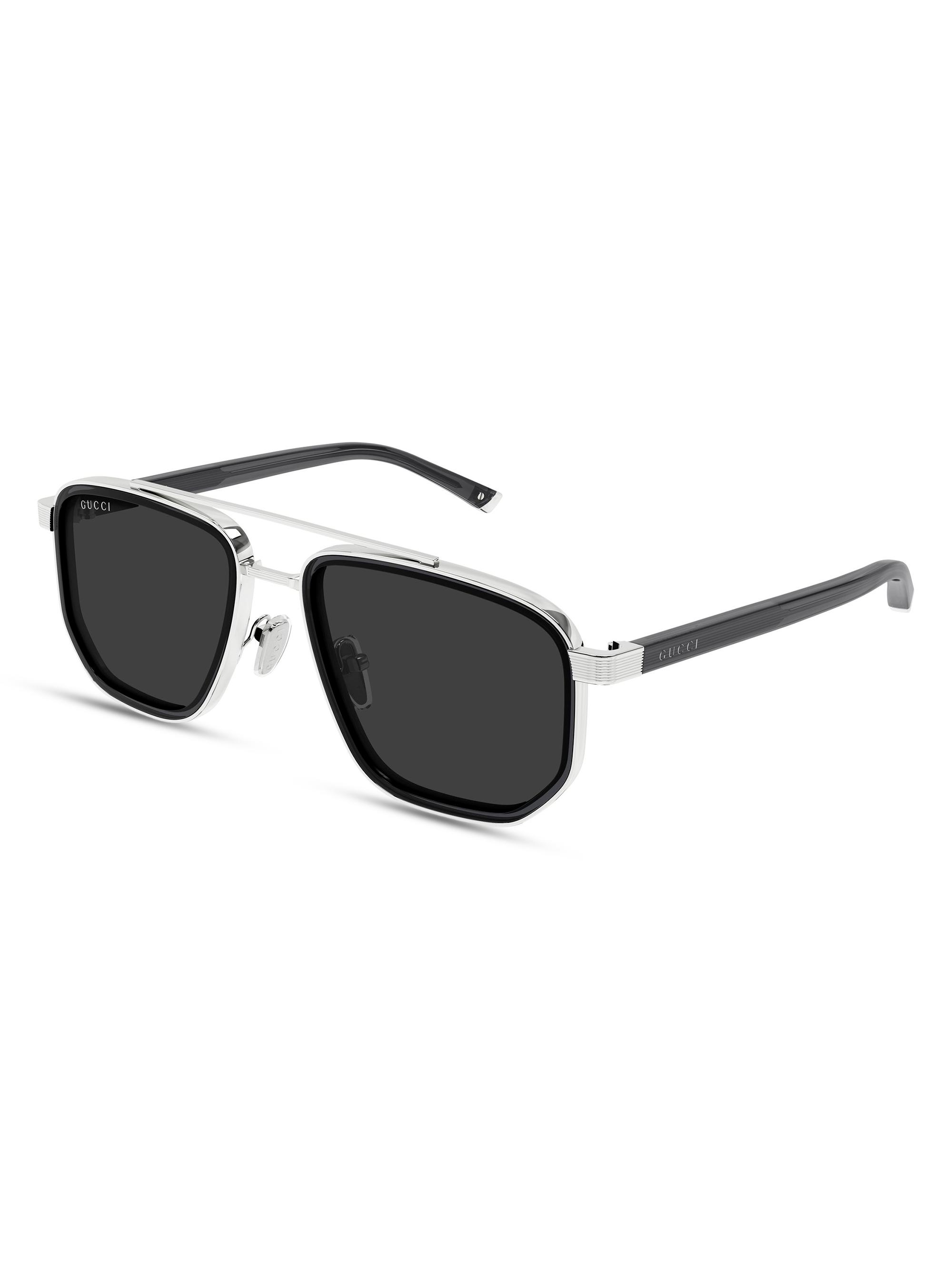 Gucci Men's Noble Tip 53MM Geometric Pilot Sunglasses - Silver Black