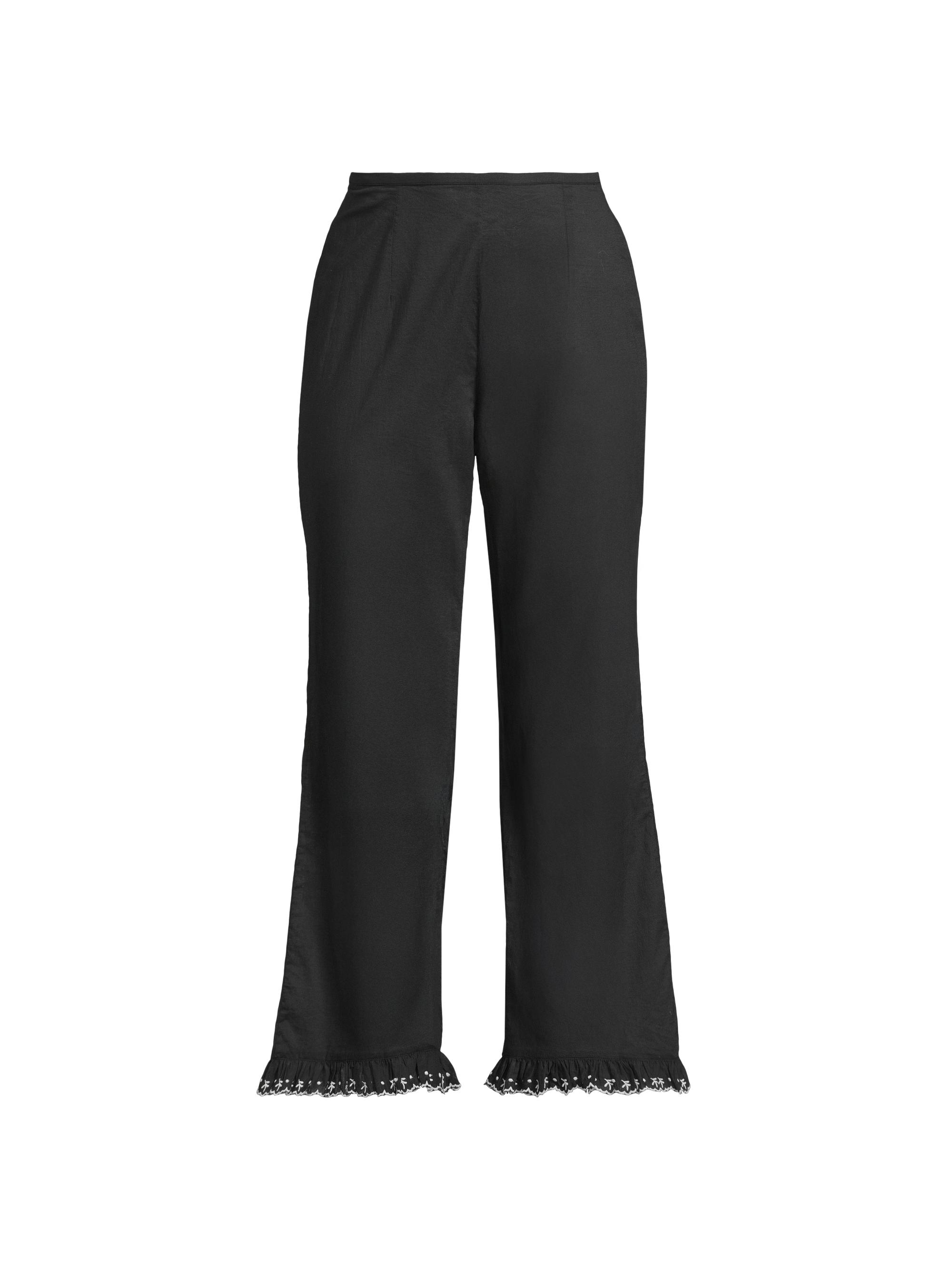 Ciao Lucia Women's Kaja Cotton Voile Embroidered-Hem Crop Pants - Black