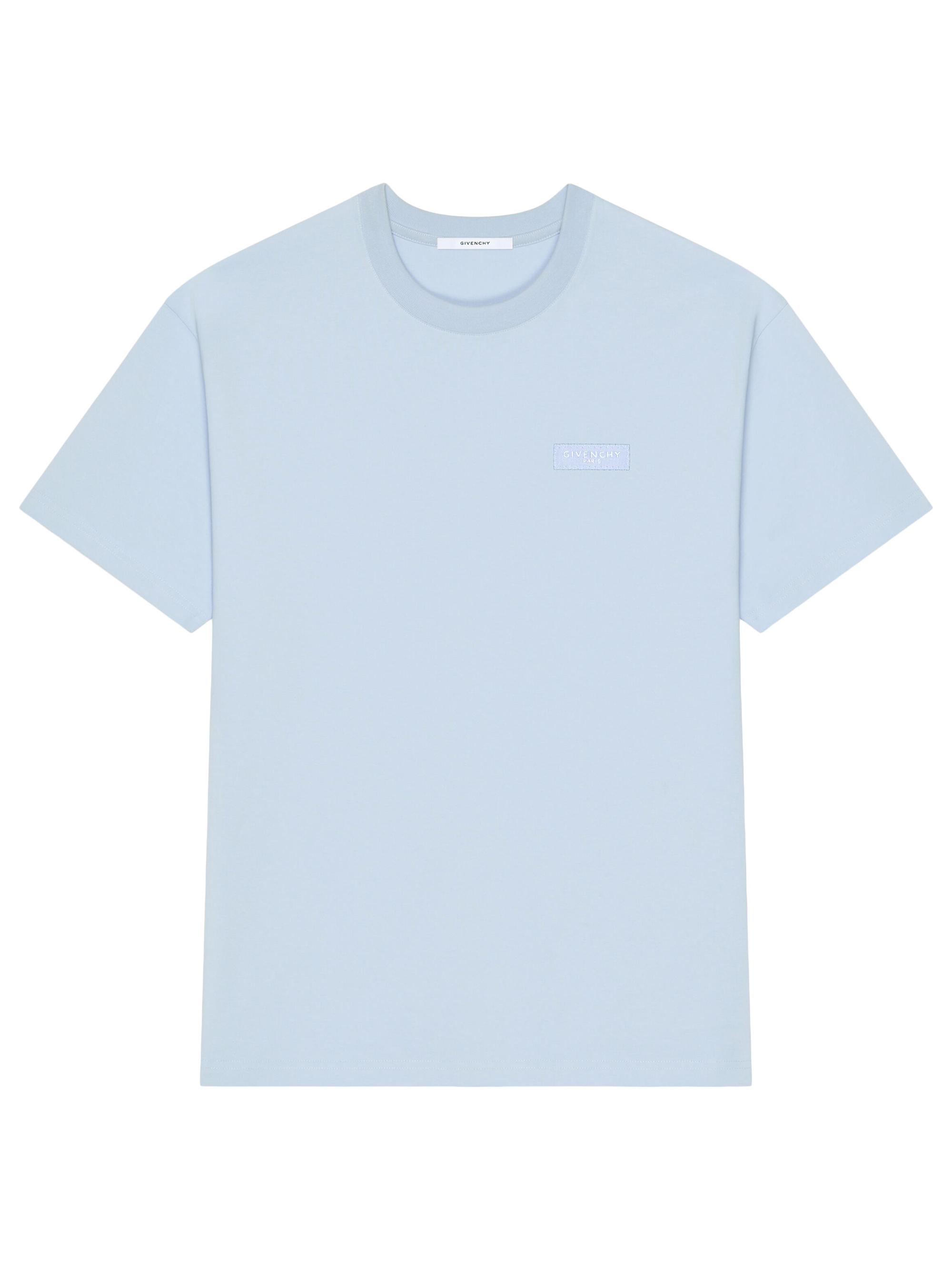 Givenchy Men's T-Shirt in Cotton with Paris Gros Grain - Light Blue