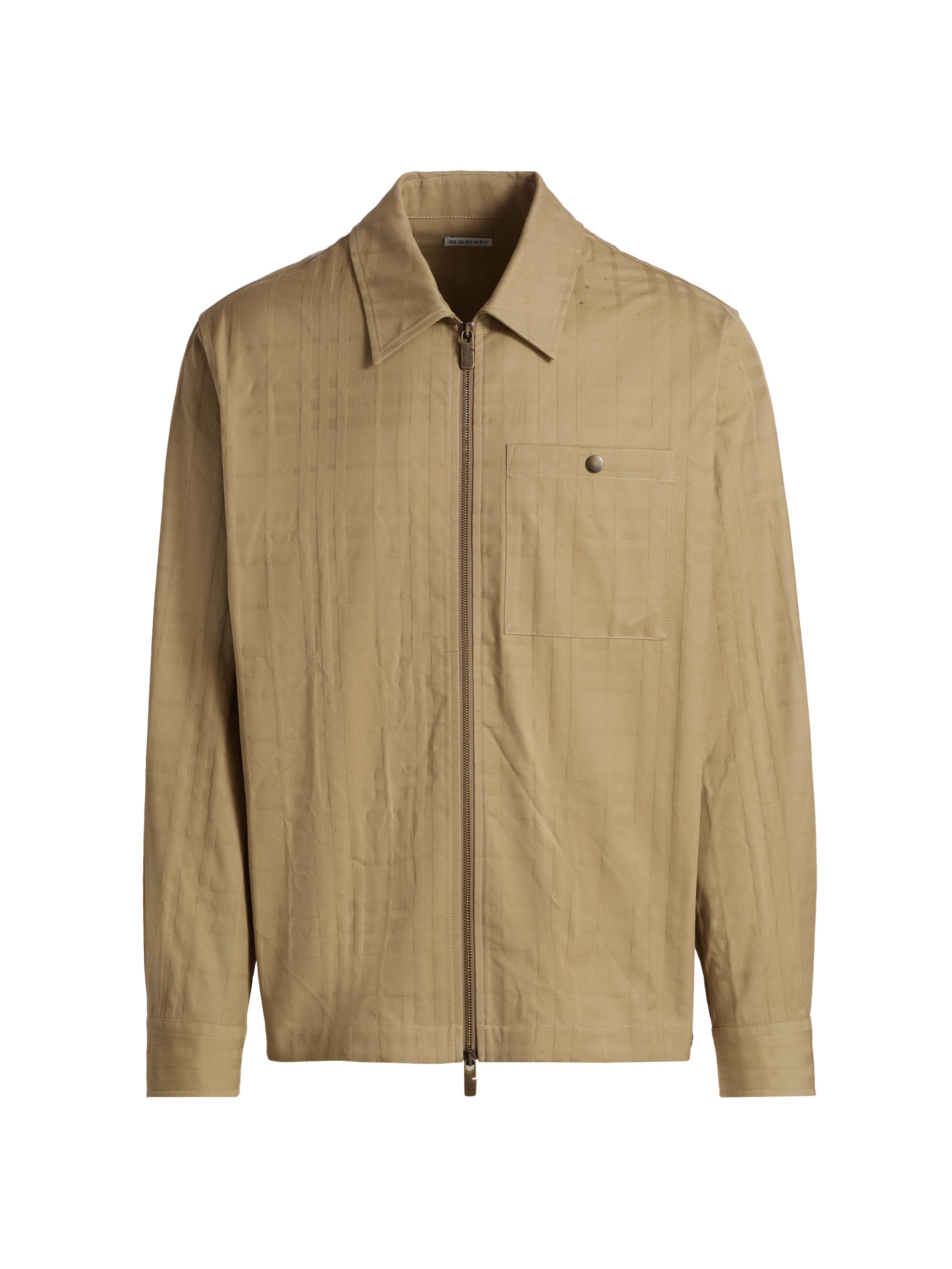 Burberry Men's Oakwell Point Collar Cotton Overshirt - Sandstorm Beige Check