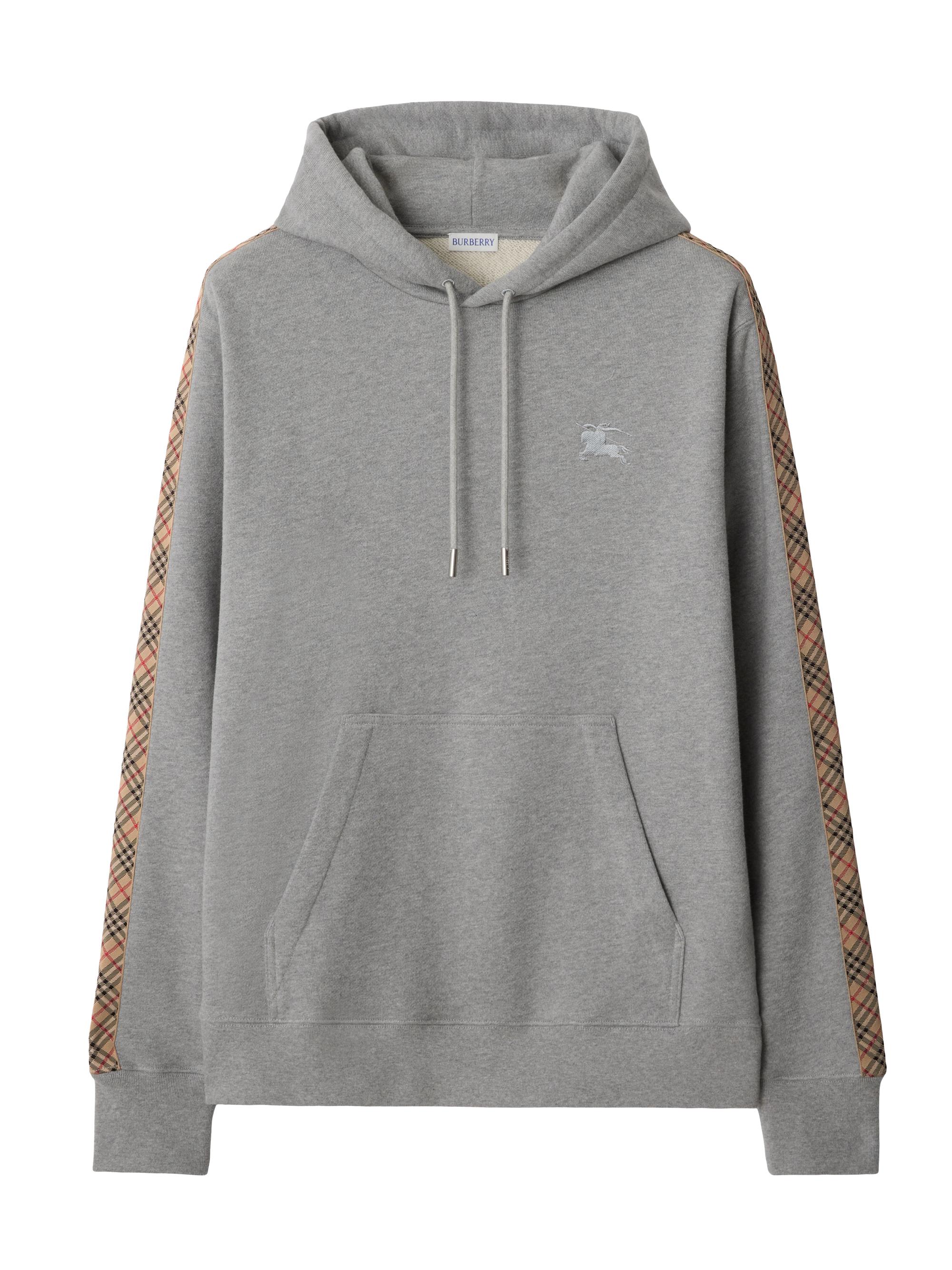 Burberry Men's Simon Check Cotton Hoodie - Pale Grey Melange