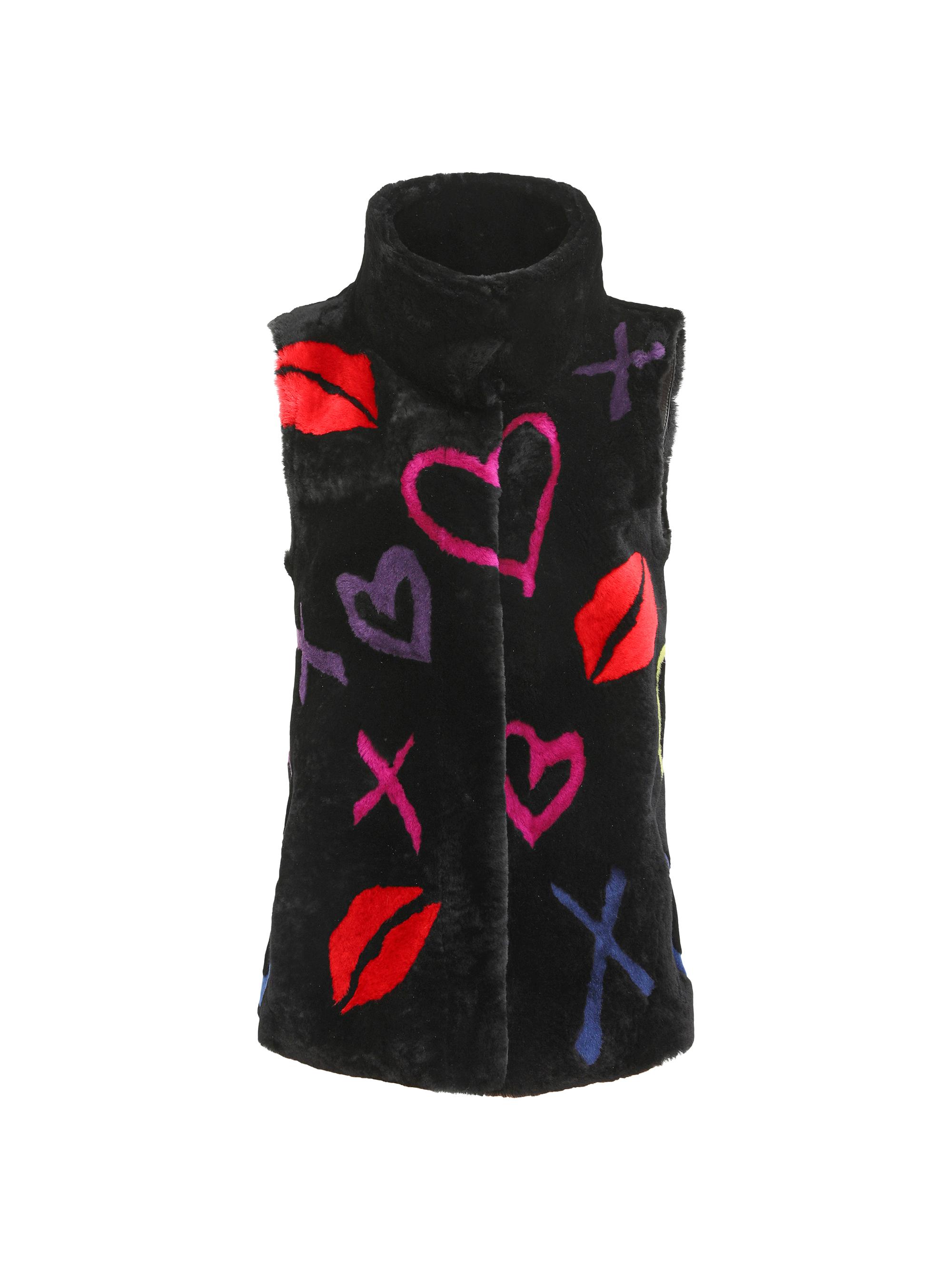 Gorski Women's Reversible Select Shearling Lamb Vest - Black Xo Multi