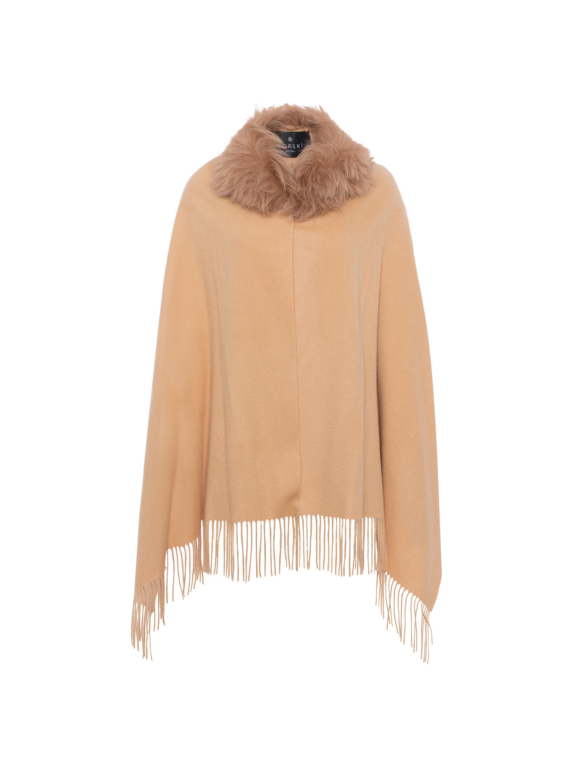 Gorski Women's Select Cashmere Stole with Select Lamb Collar - Light Camel