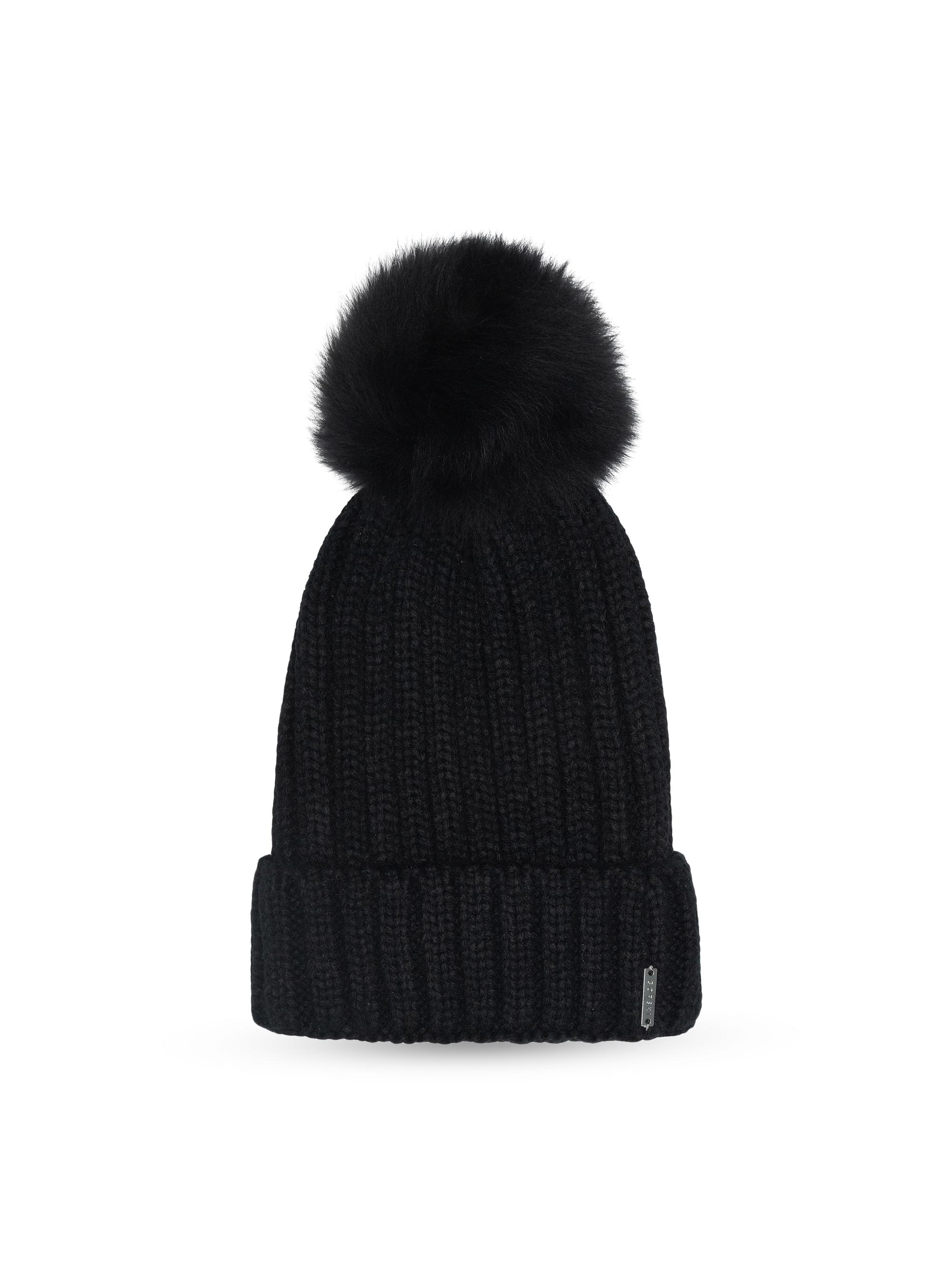 Gorski Women's Knit Hat with Select Lamb Pom - Black