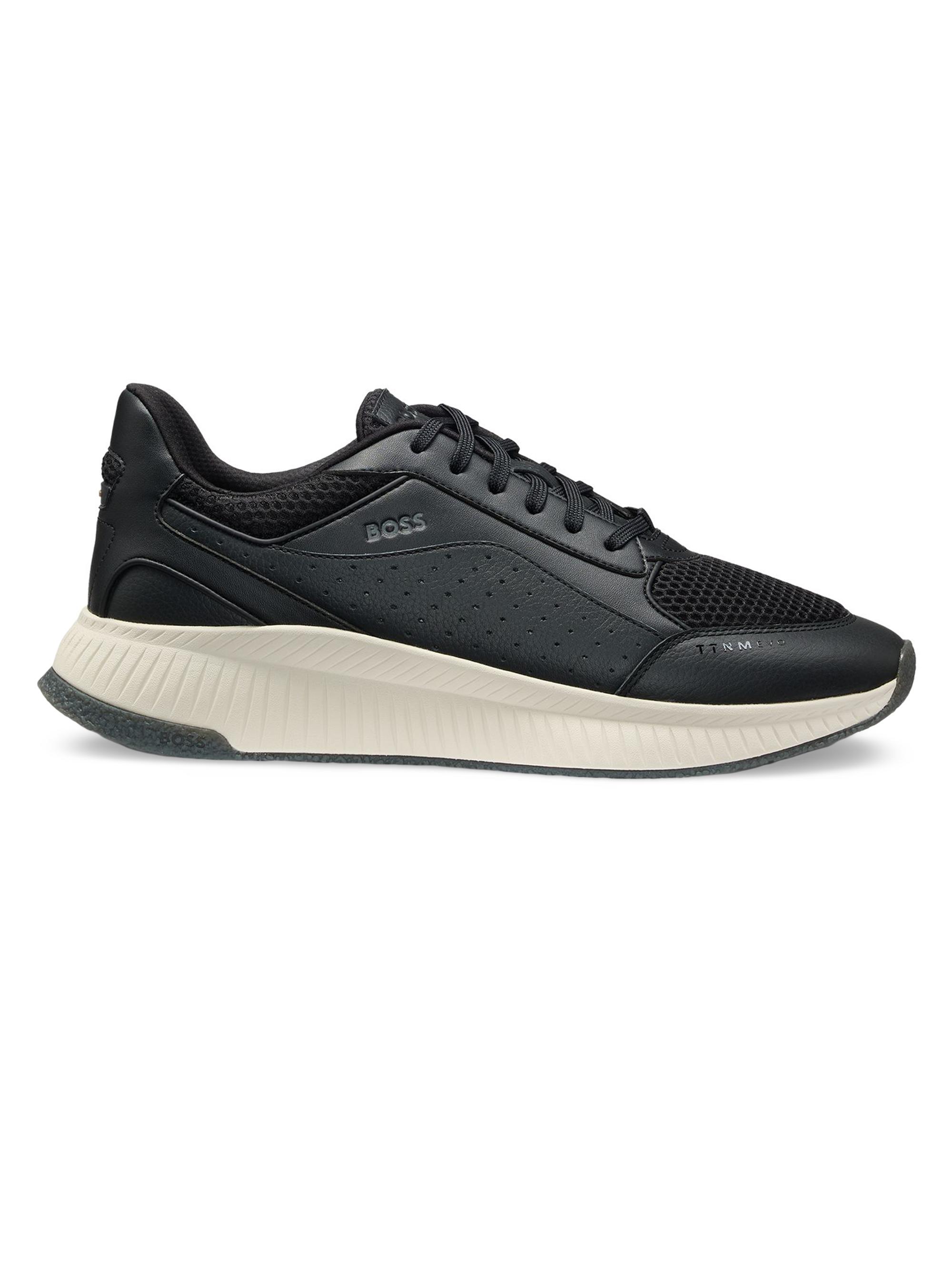 BOSS Men's Ttvm Evo Trainers with Faux Leather and Mesh - White
