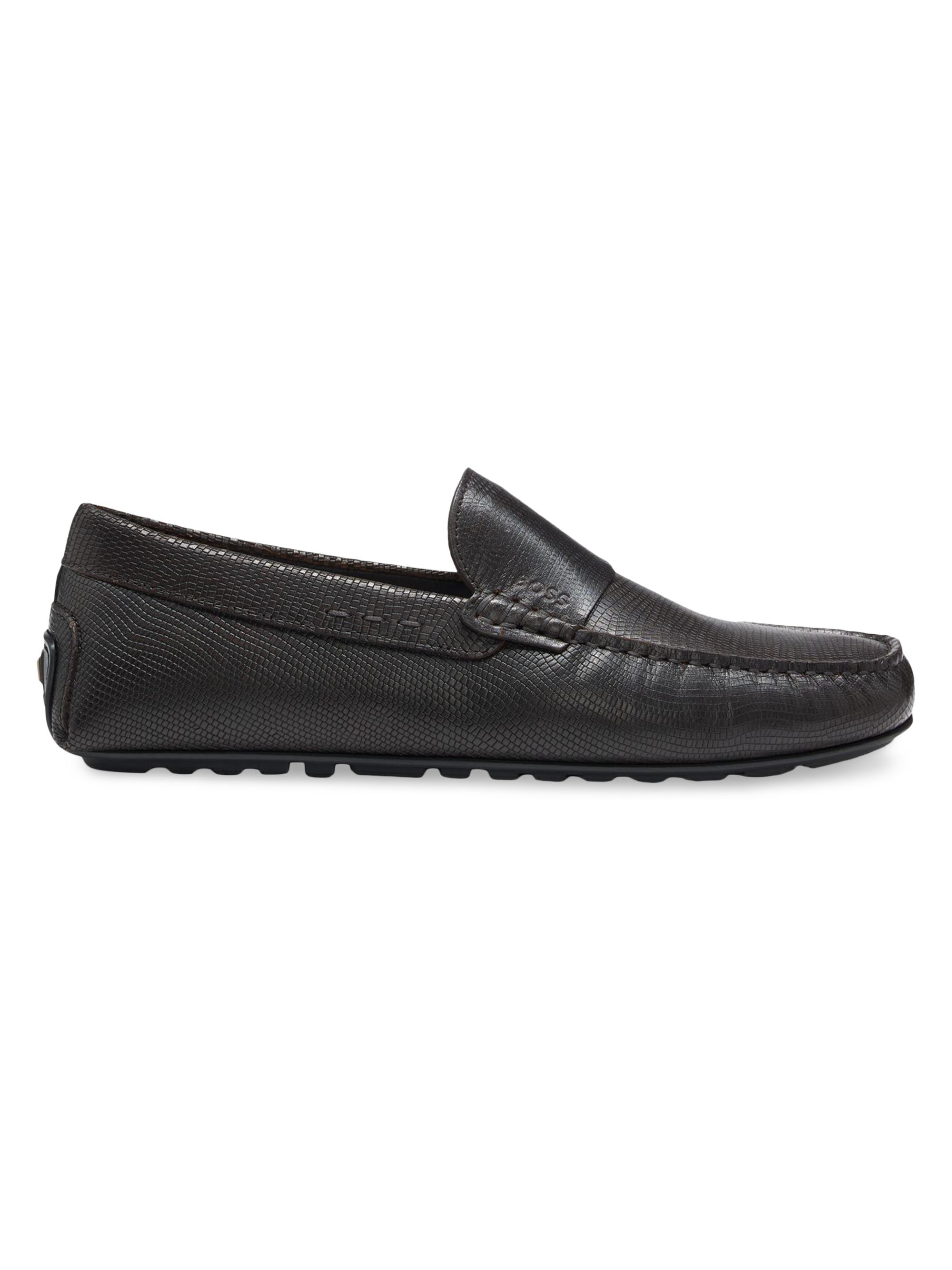BOSS Men's Printed-Leather Moccasins with Driver Sole - Black