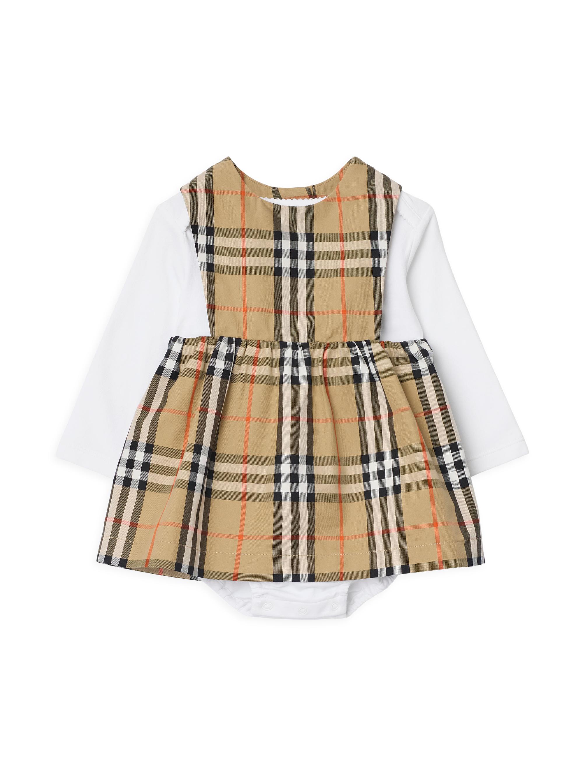 Burberry Baby Girl's Halima Check Dress, Bodysuit & Hat Set - Sand 9 Months