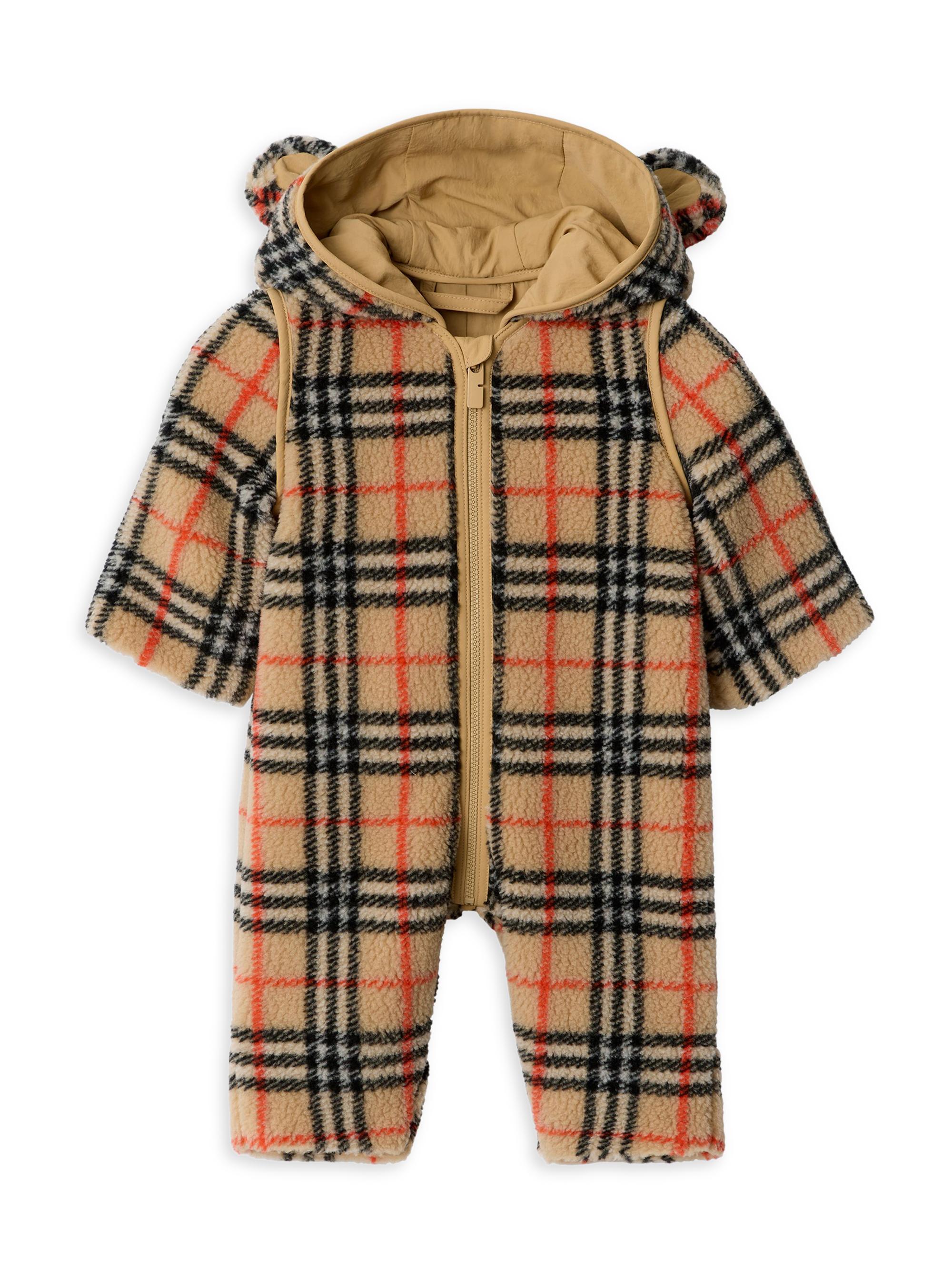Burberry Baby's Madison Check Fleece Hooded Jumpsuit - Sand 9 Months