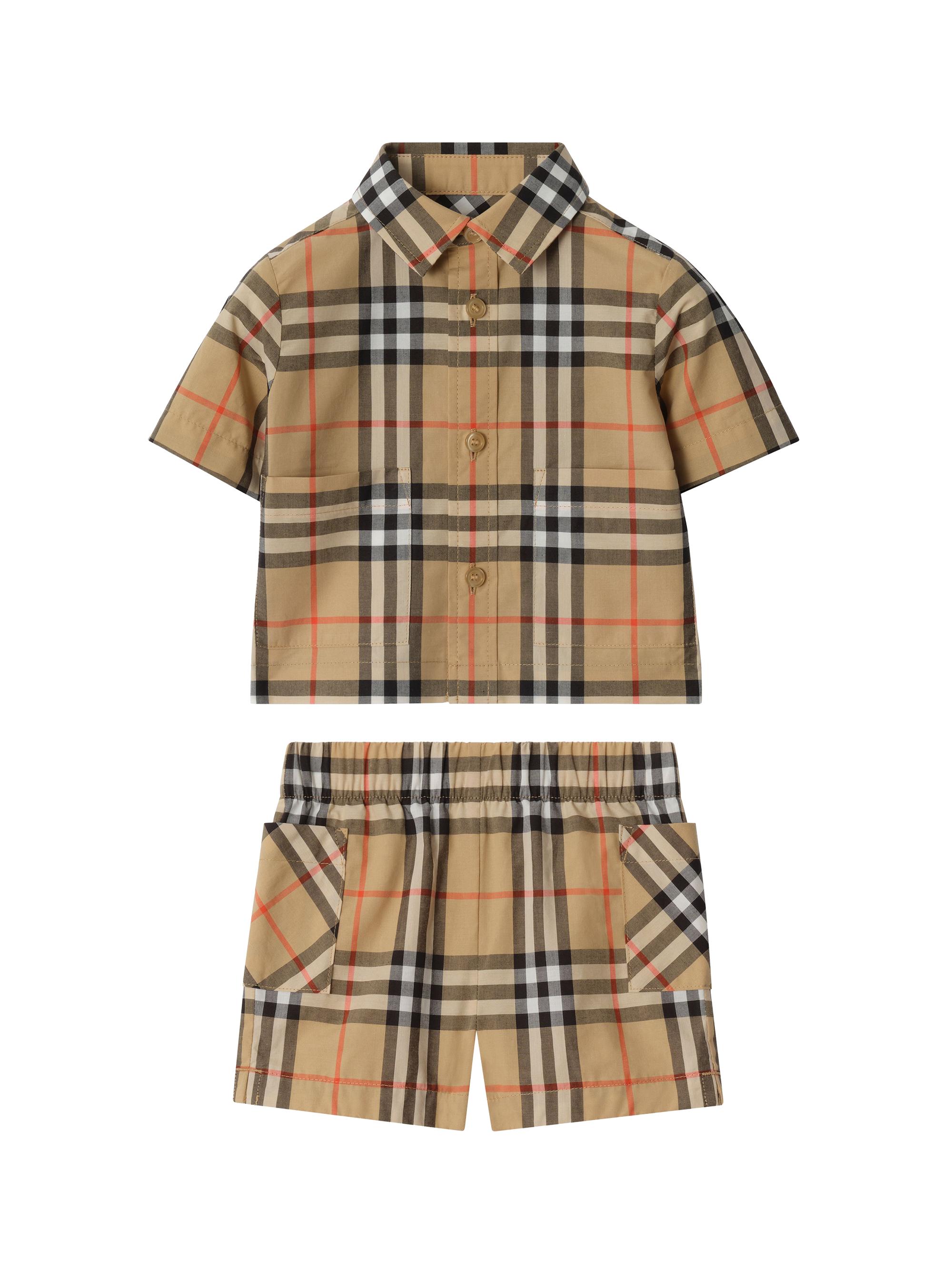 Burberry Baby Boy's Check Short-Sleeve Shirt & Shorts Set - Sand 9 Months