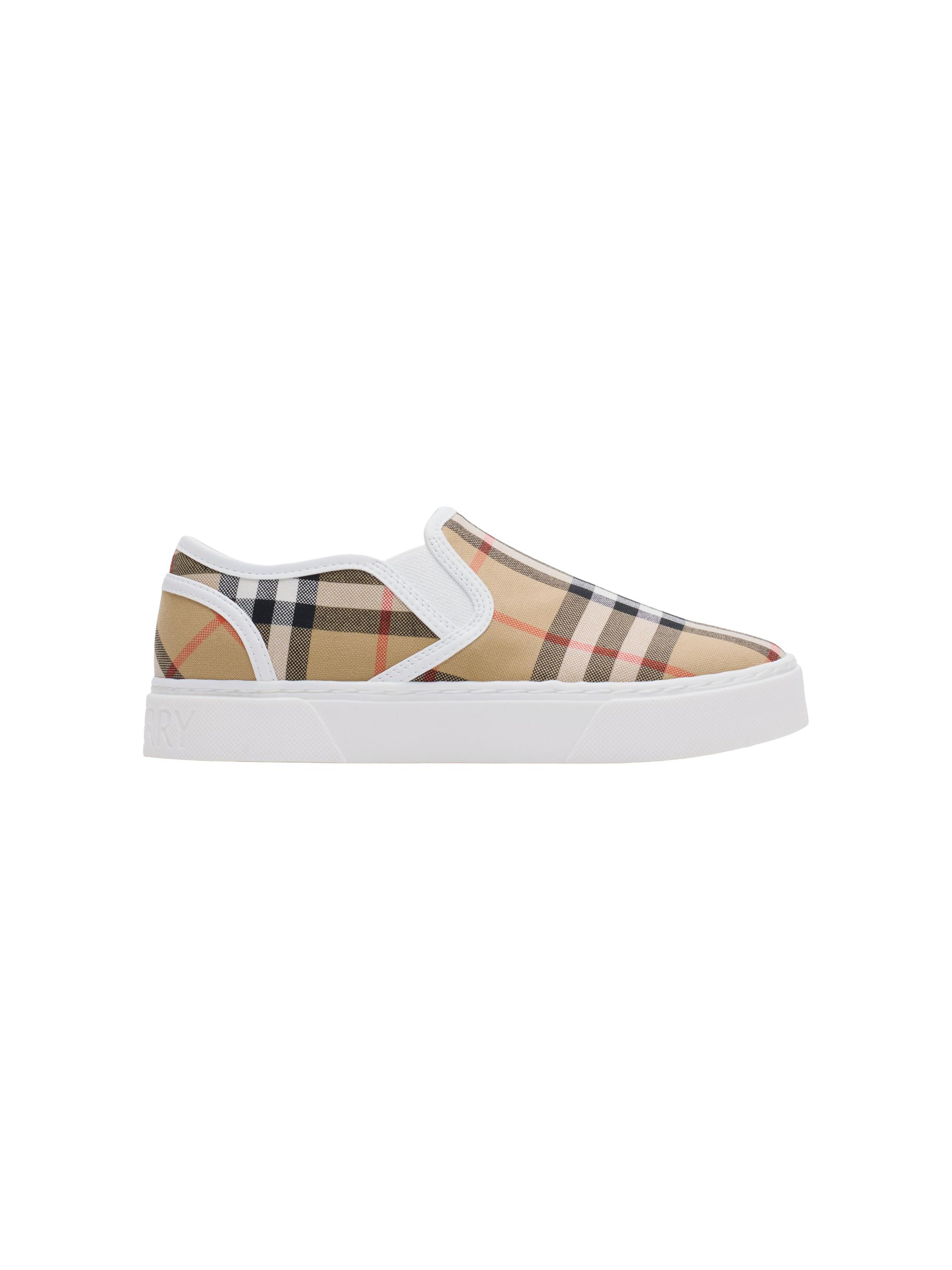 Burberry Kid's Kit Check Slip-On Sneakers - Sand 3.5 (Child)