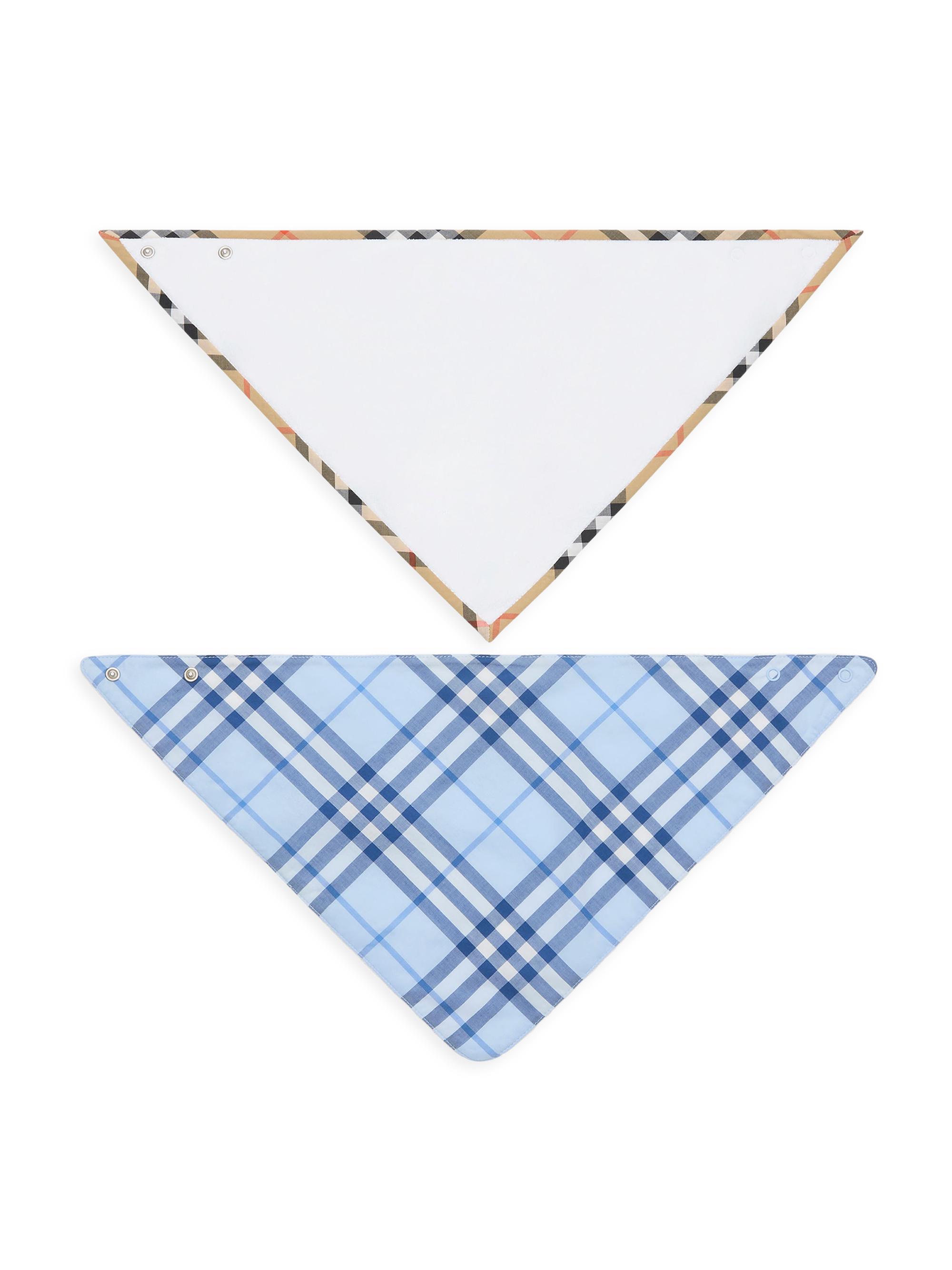 Burberry 2-Piece Baby's Check Cotton Bib Set - Ice Blue