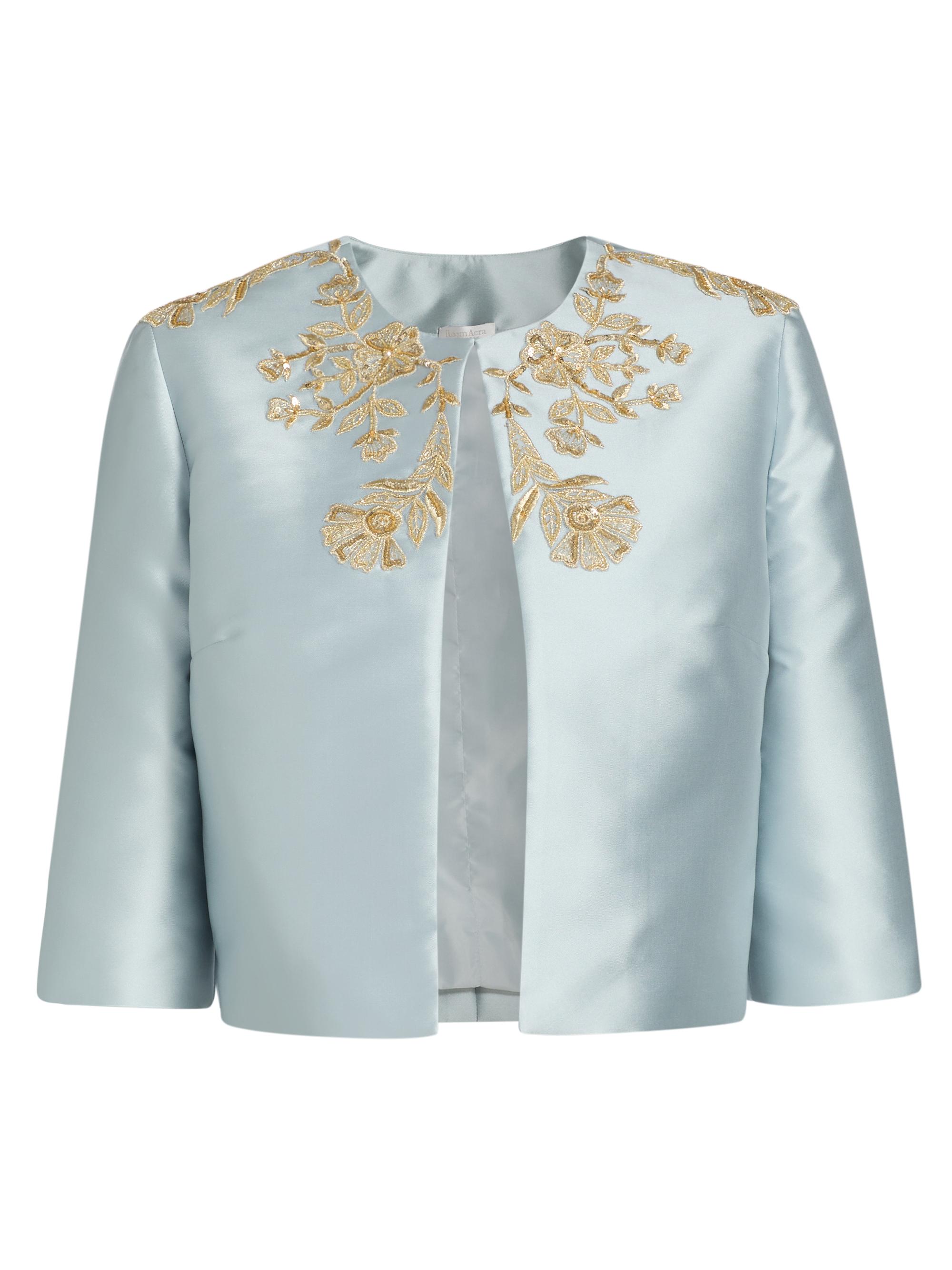 Reem Acra Women's Embroidered Piqué Jacket - Powder Blue Gold