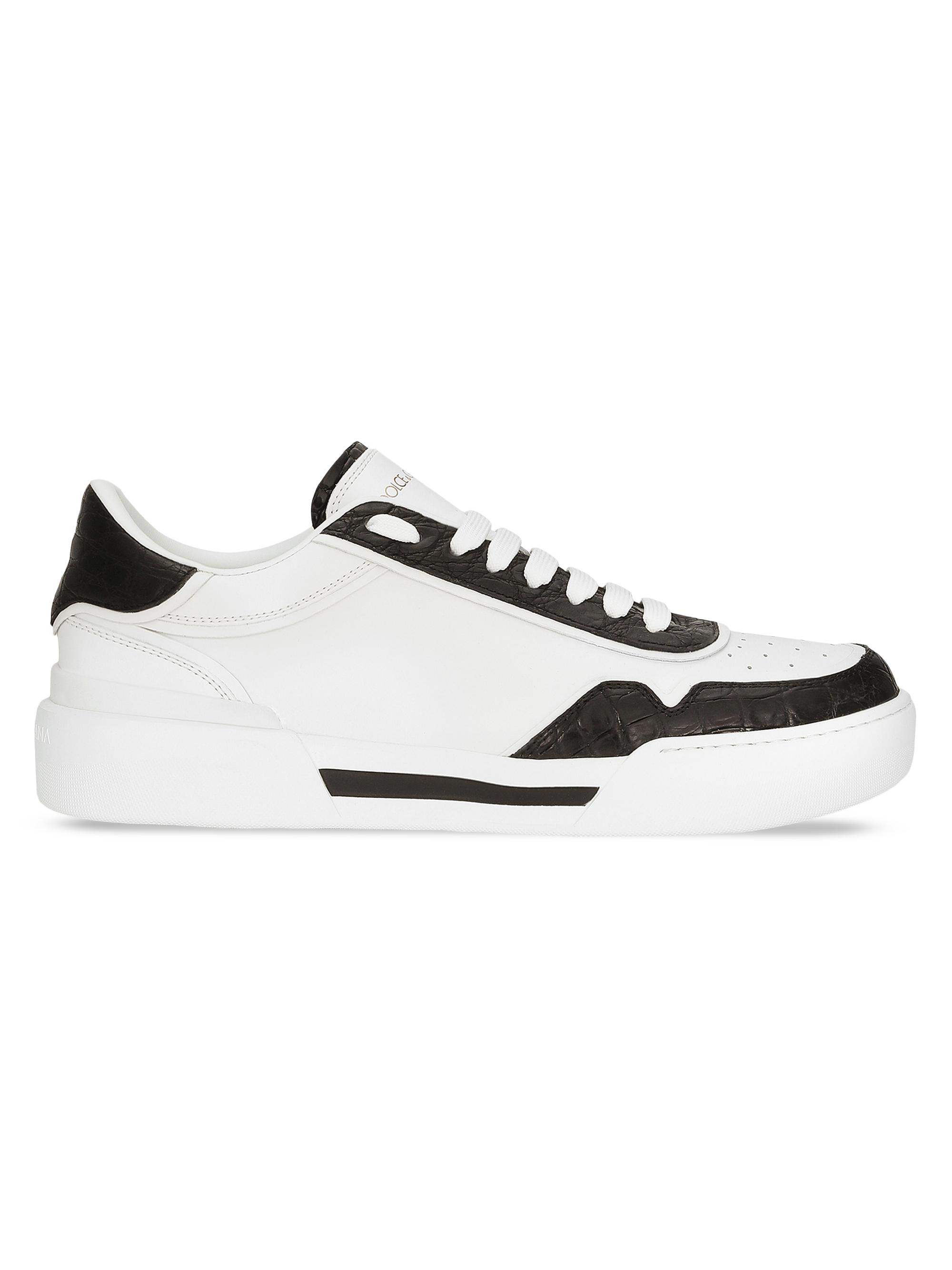 Dolce & Gabbana Men's New Roma Crocodile-Embossed Leather Low-Top Sneakers - Bianco Nero