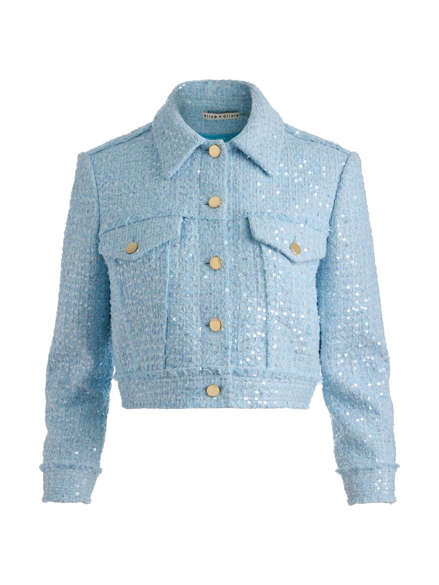 ALICE + OLIVIA Chloe Sequined Tweed Crop Jacket | Saks Fifth Avenue