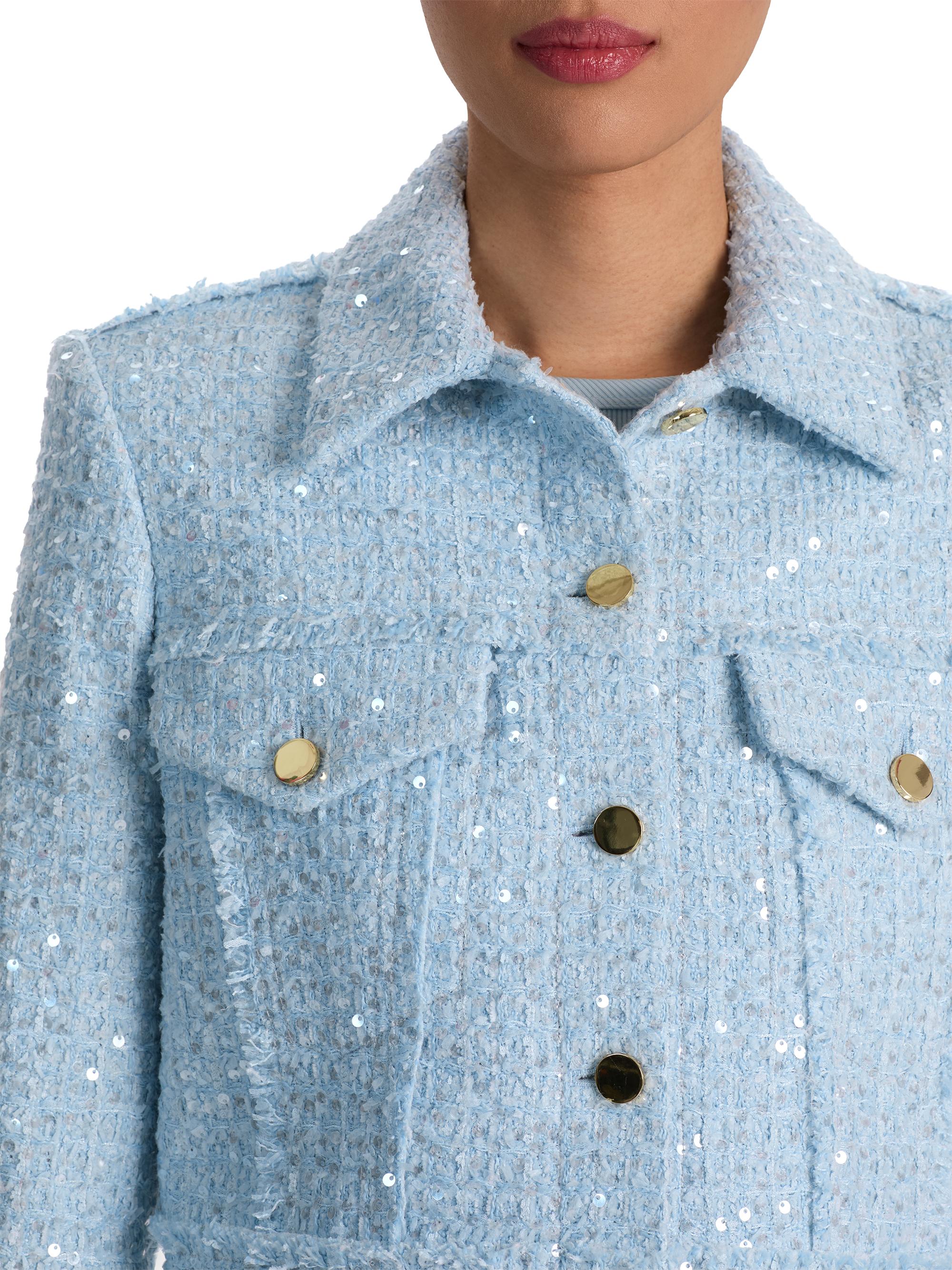 ALICE + OLIVIA Chloe Sequined Tweed Crop Jacket | Saks Fifth Avenue
