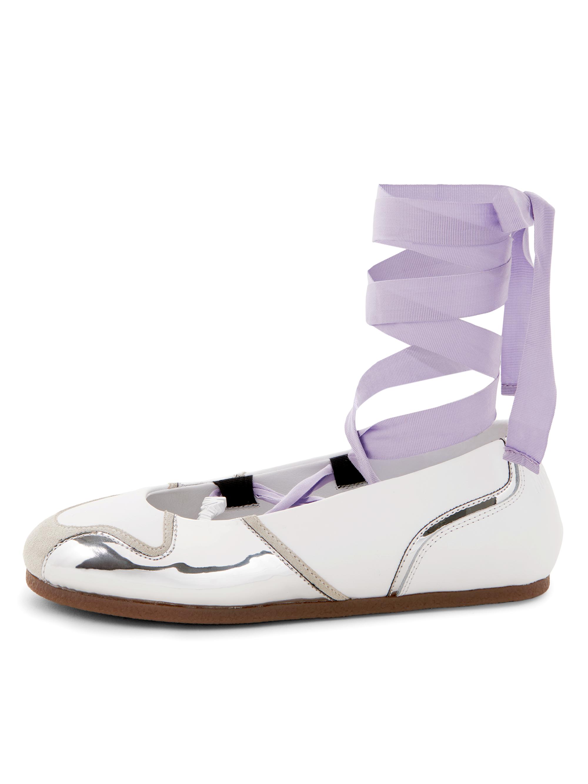 Moschino Women's Logo Chrome, Leather & Suede Lace-Up Sneaker Flats - White Silver