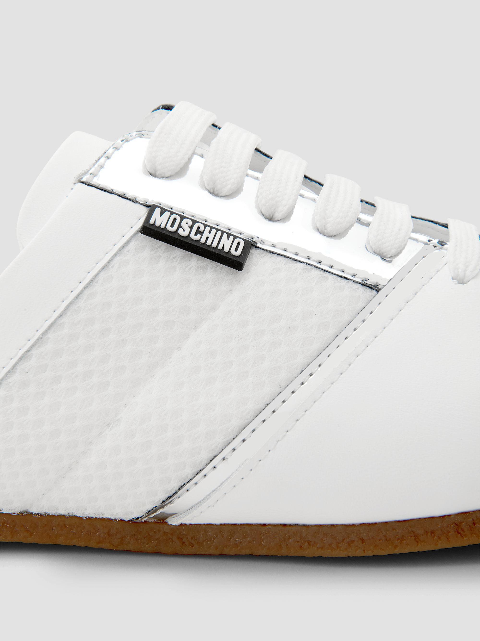 Moschino Logo Chrome Mesh-Leather Mules | Saks Fifth Avenue