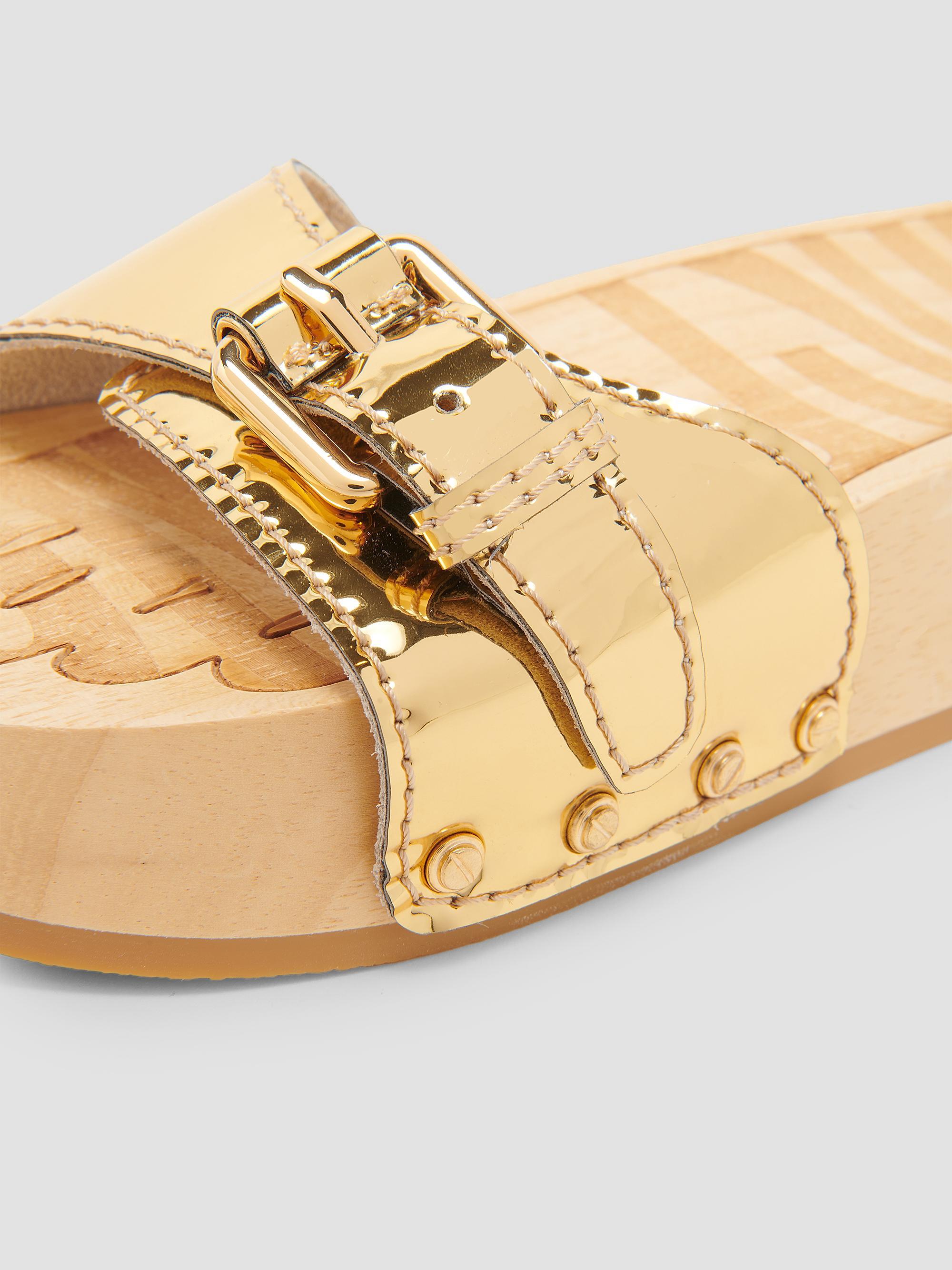 Moschino 45MM Logo & Buckle Chrome Mule Slides | Saks Fifth Avenue