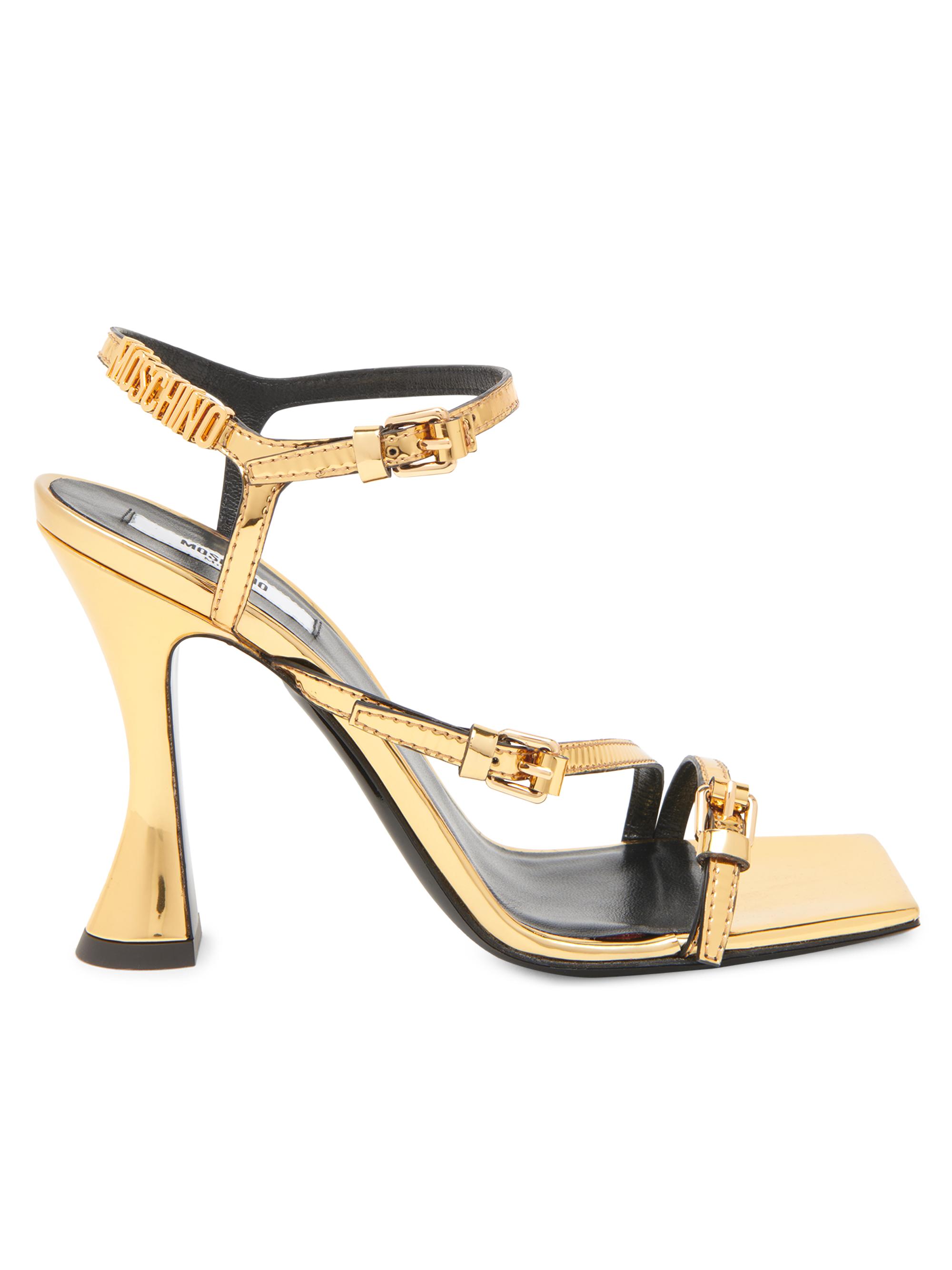 Moschino Women's 100MM Chrome-Effect Sandals - Gold