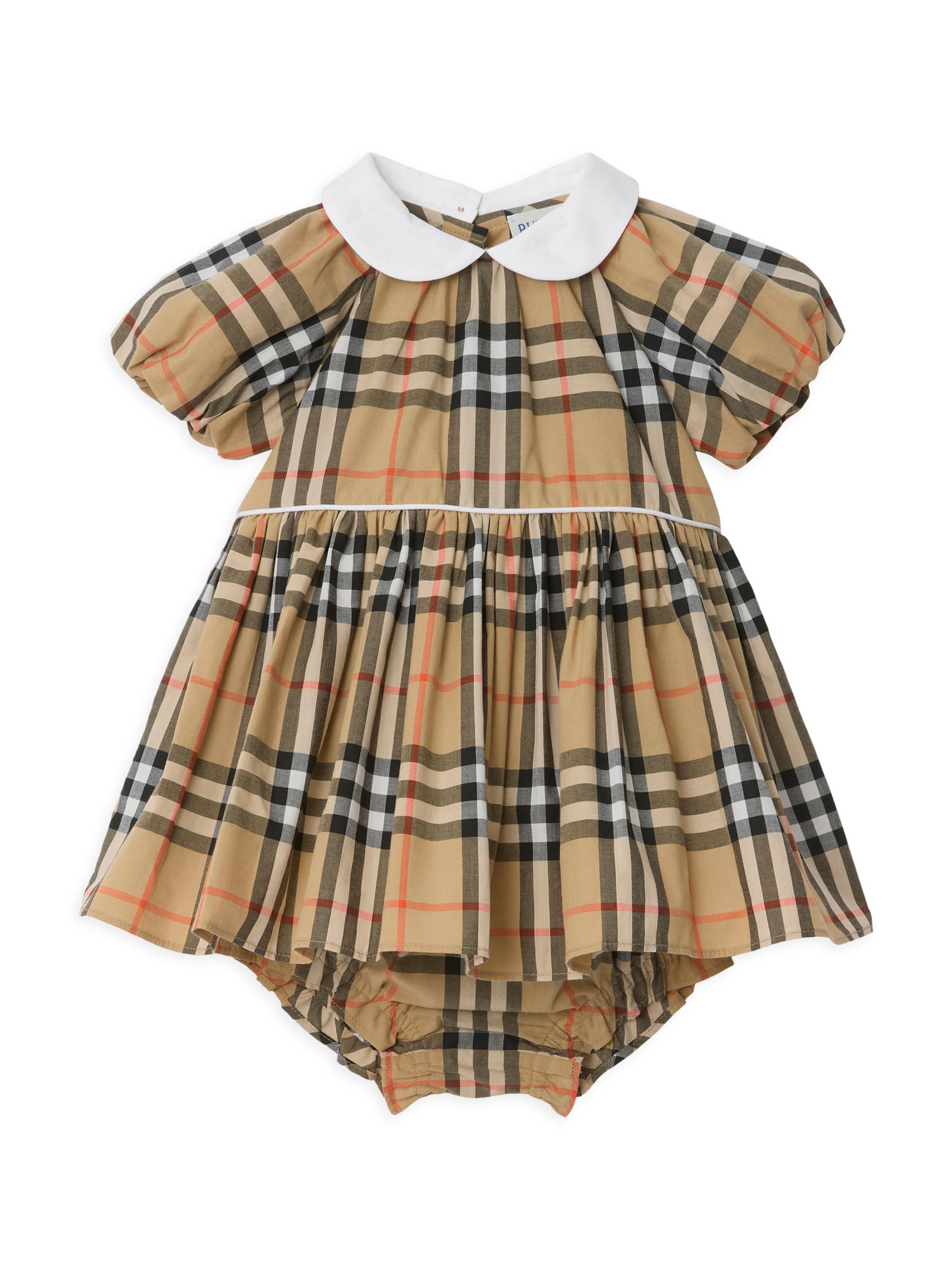 Burberry Baby Girl's Check Puff-Sleeve Dress & Bloomers Set - Sand 9 Months