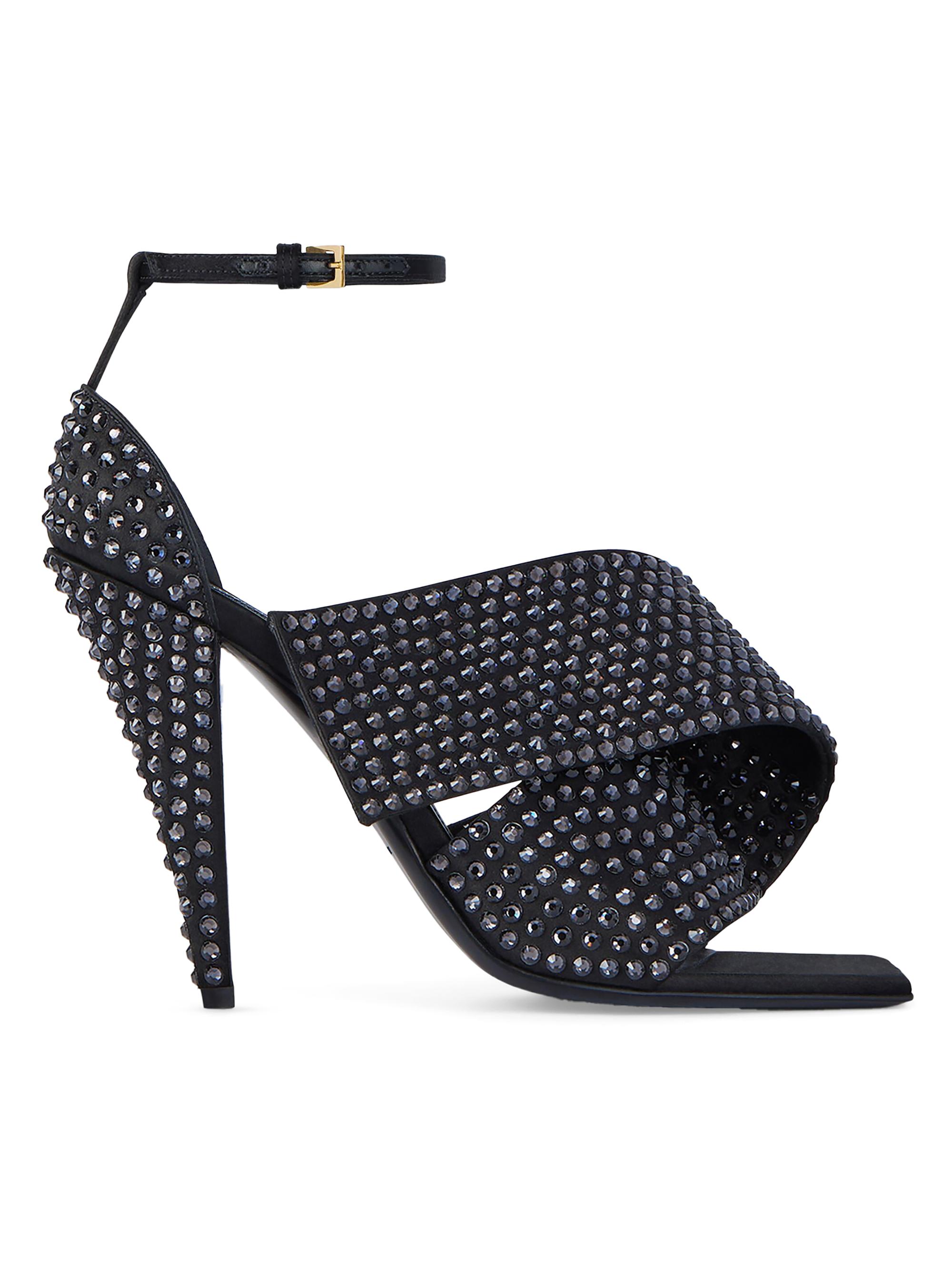 Givenchy Women's Sliced Square Heeled Sandals in Satin with Strass - Black