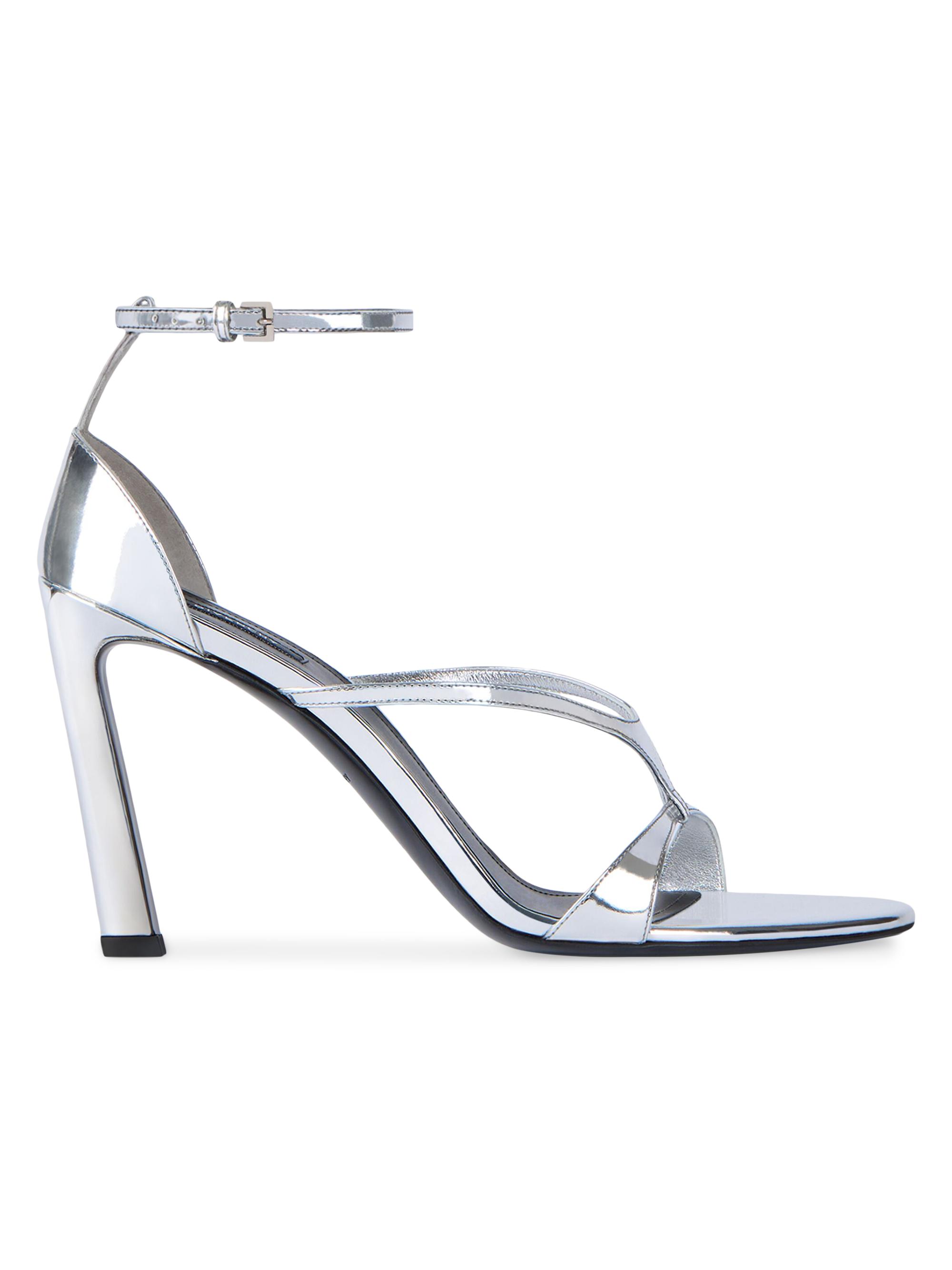 Givenchy Women's Naked Heeled Sandals in Mirror Effect Leather - Silvery Grey