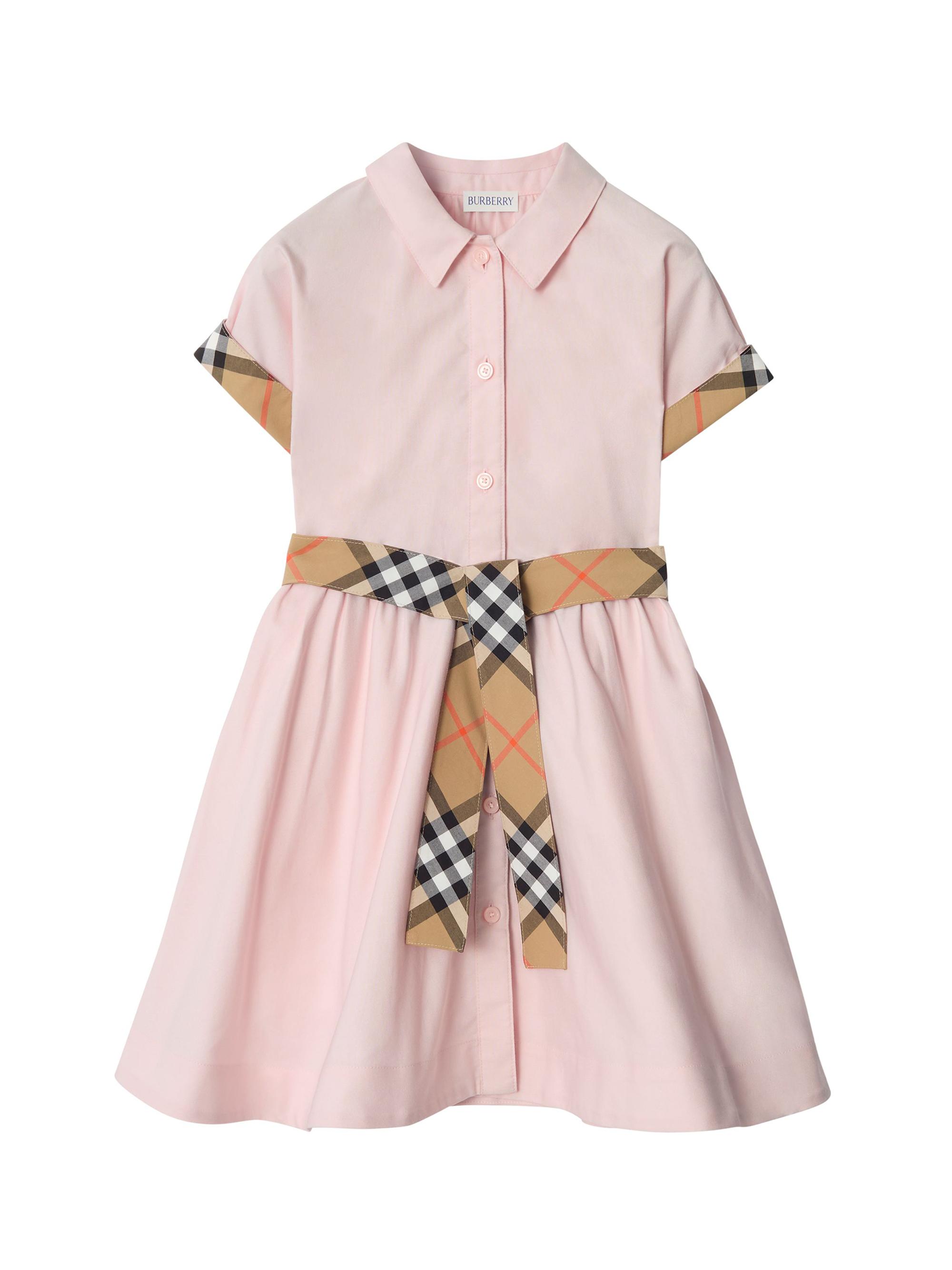 Burberry Little Girl's & Girl's Juiliet Check-Trimmed Cotton Shirtdress - Ice Pink