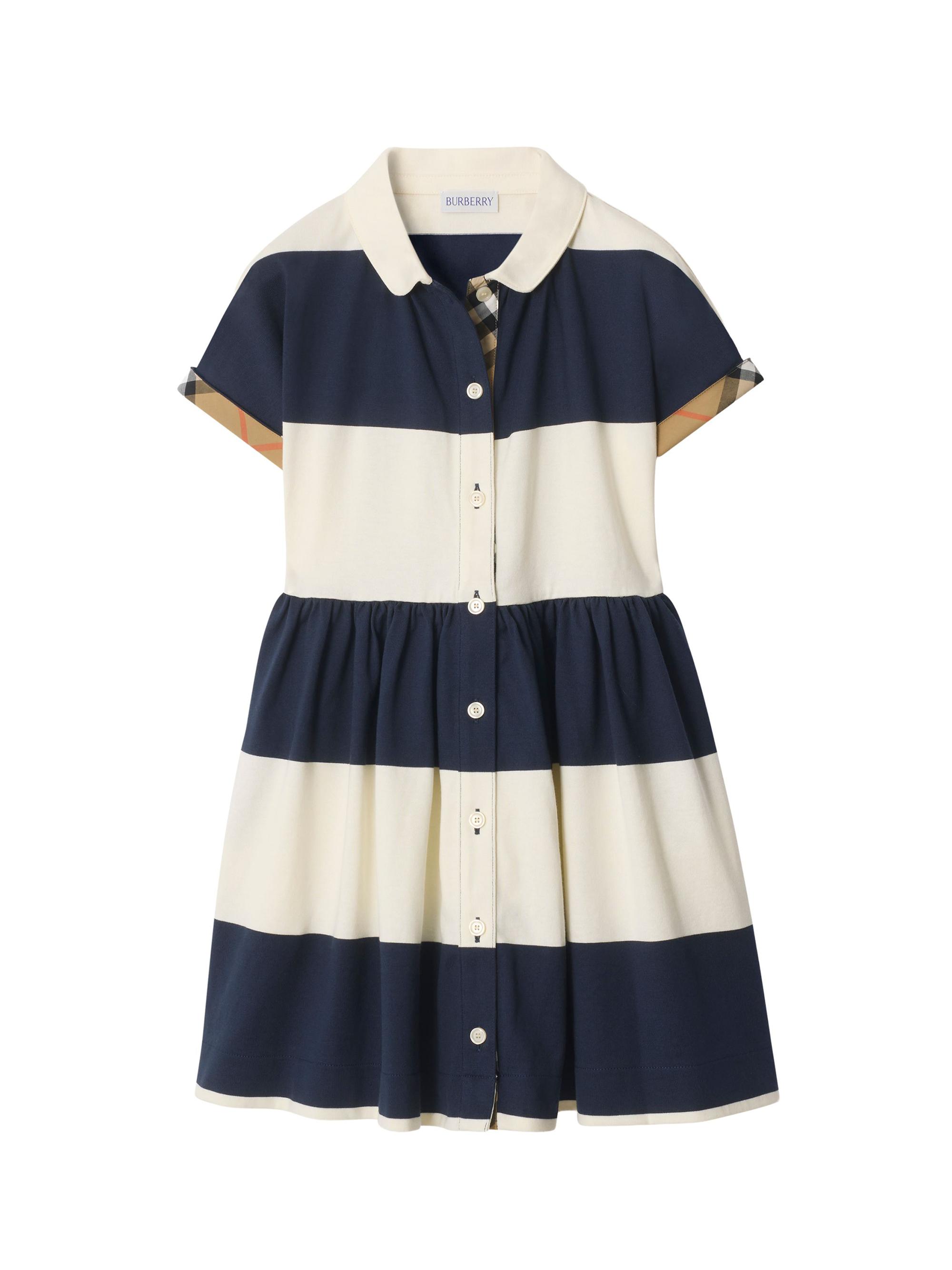 Burberry Little Girl's & Girl's Juliet Check Cuff Striped Button-Front Dress - Navy Black