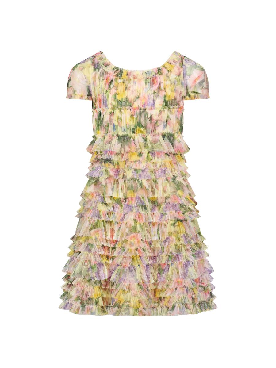 Mac Duggal Little Girl's & Girl's Floral Mesh Ruffle Dress In Multi