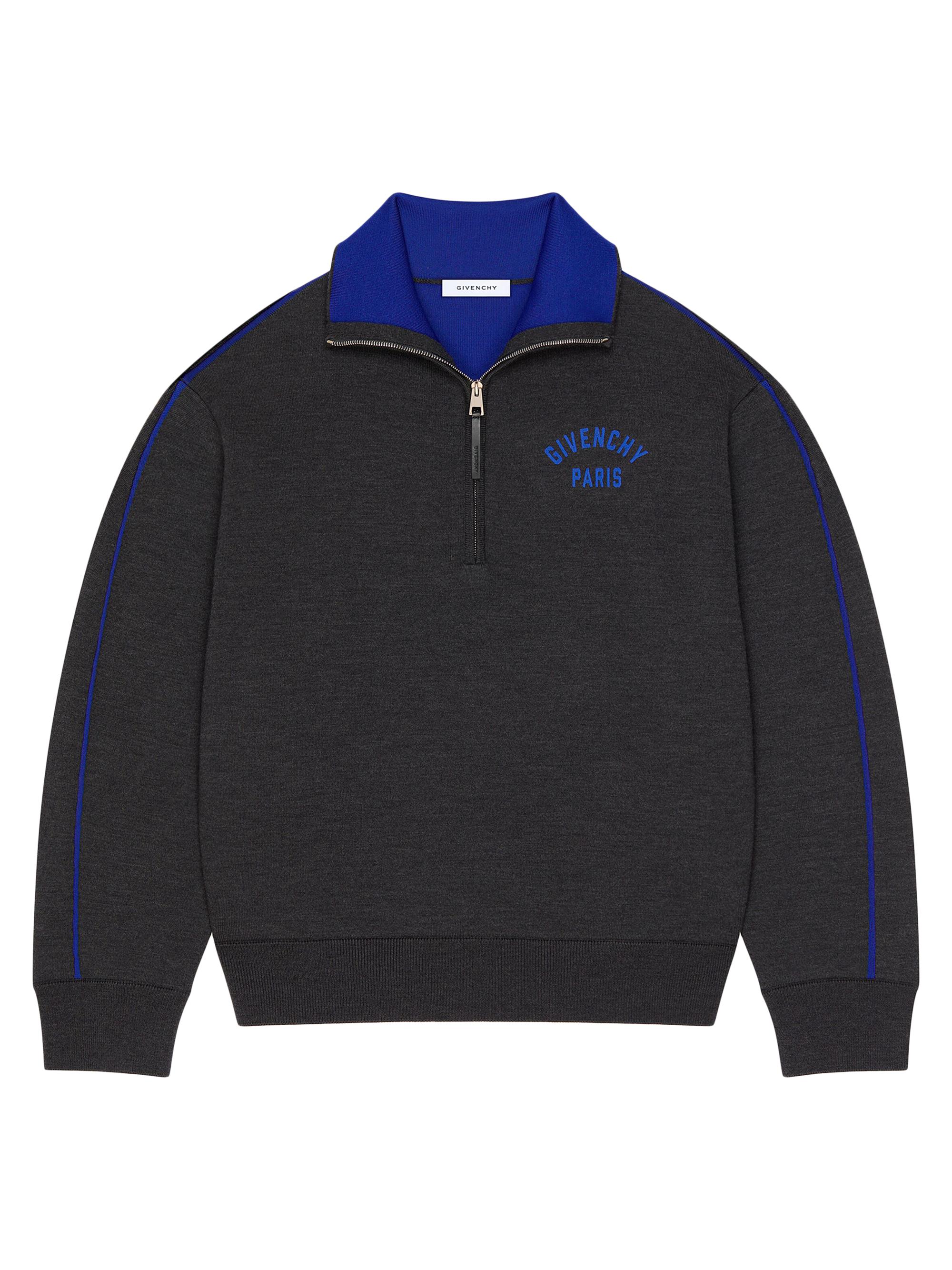 Givenchy Men's Couture Seam Sweater in Wool with Paris Jacquard - Grey Blue
