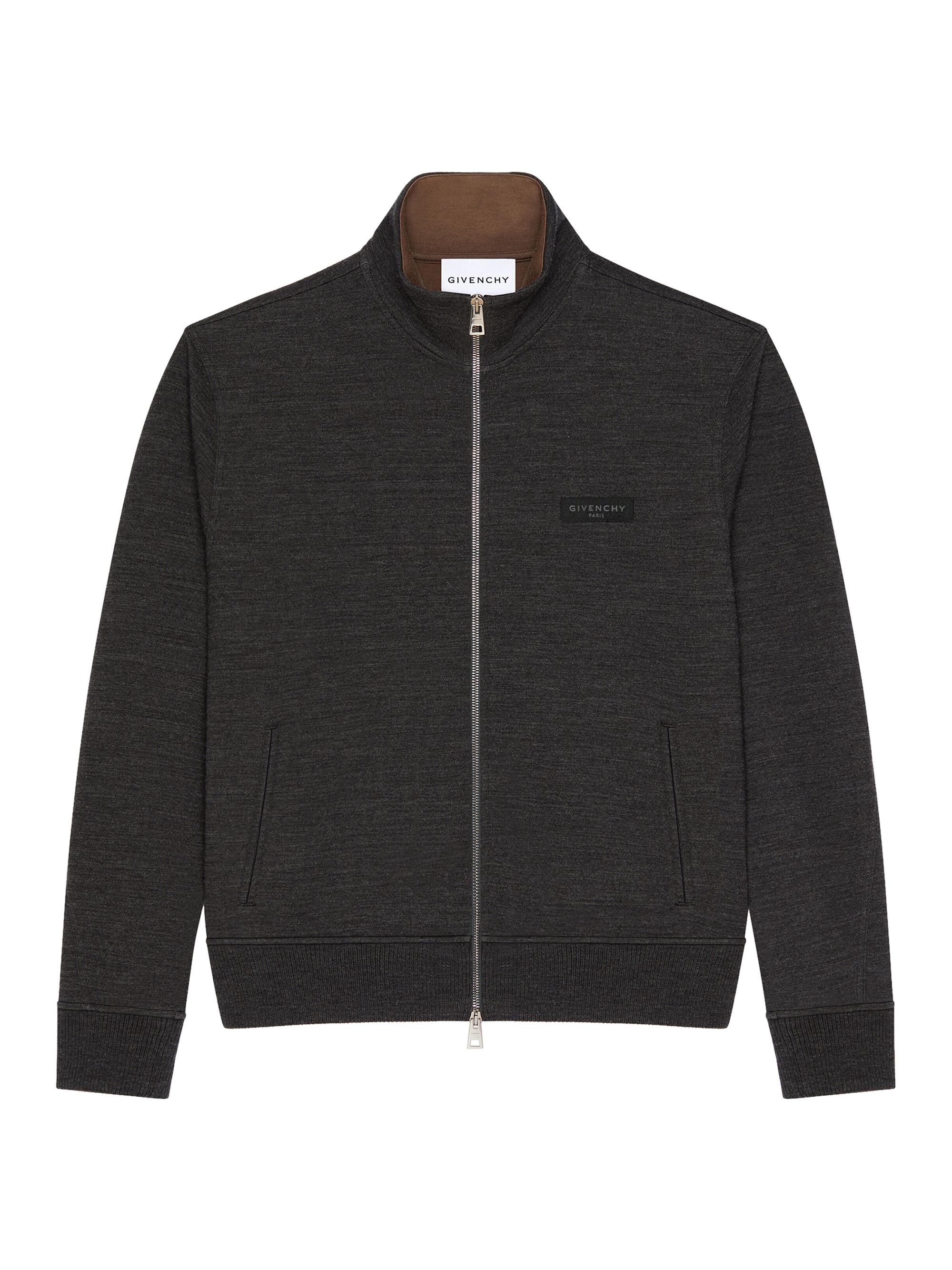 Givenchy Men's Zipped Sweatshirt in Wool with Paris Gros Grain - Grey Brown