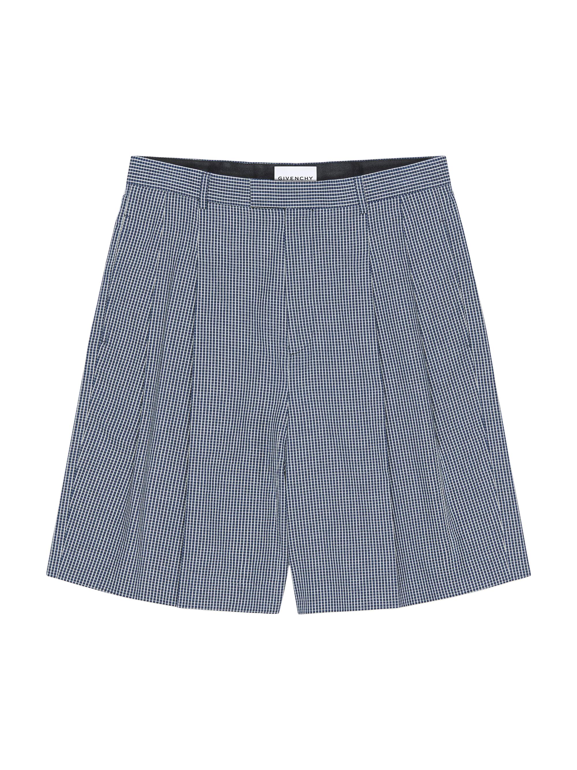 Givenchy Men's Double Pleat Checked Bermuda Shorts in Cotton - Blue