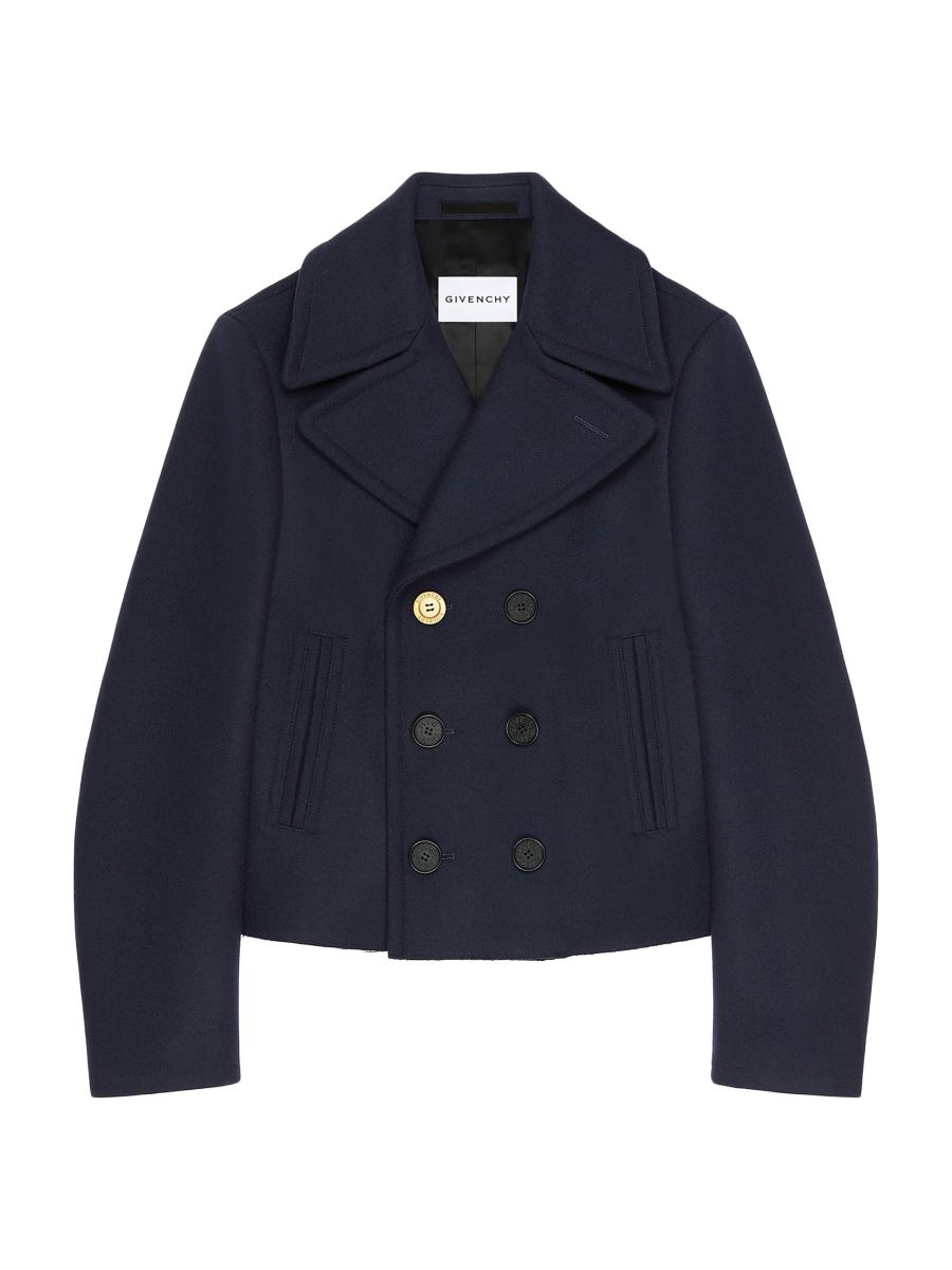 Givenchy Men's Cropped Peacoat In Wool In Blue