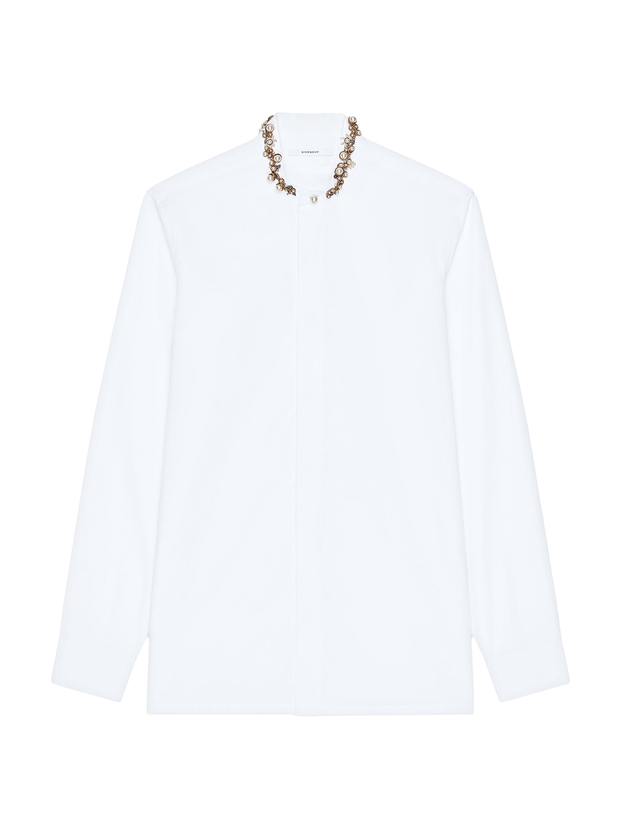 Givenchy Men's Slim Fit Shirt in Poplin with Embroidered Pearls - White