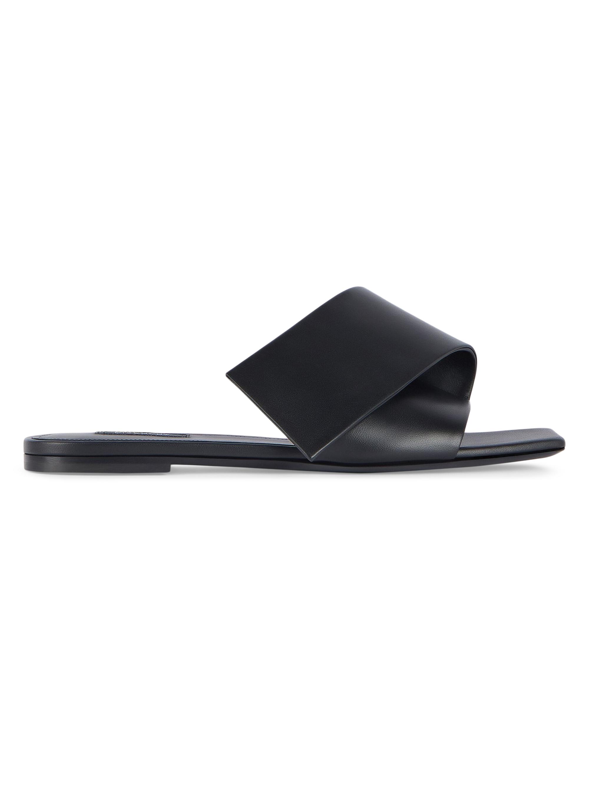 Givenchy Women's Sliced Square Flat Sandals in Leather - Black