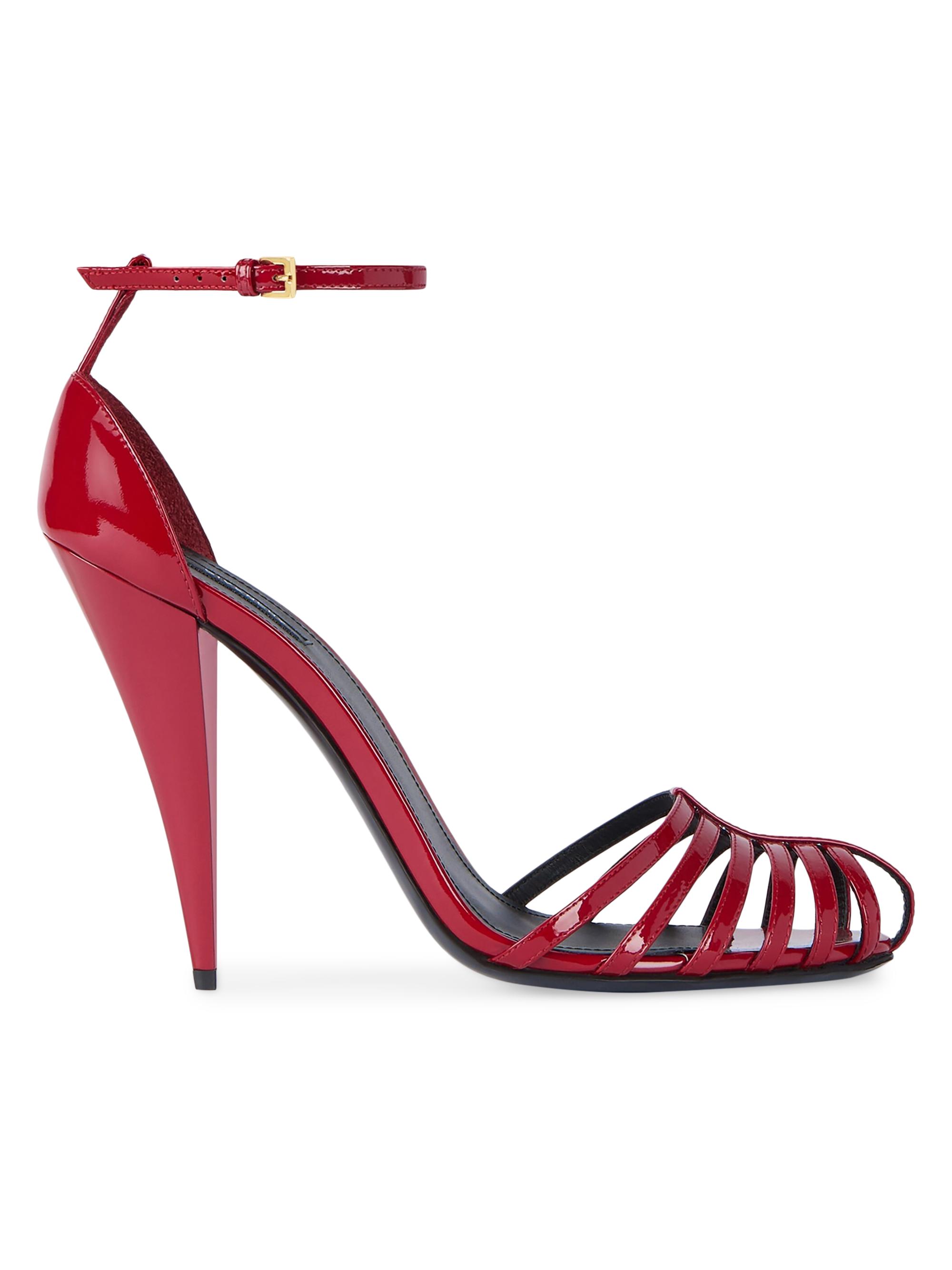 Givenchy Women's Cage Heeled Sandals in Patent Leather - Deep Red