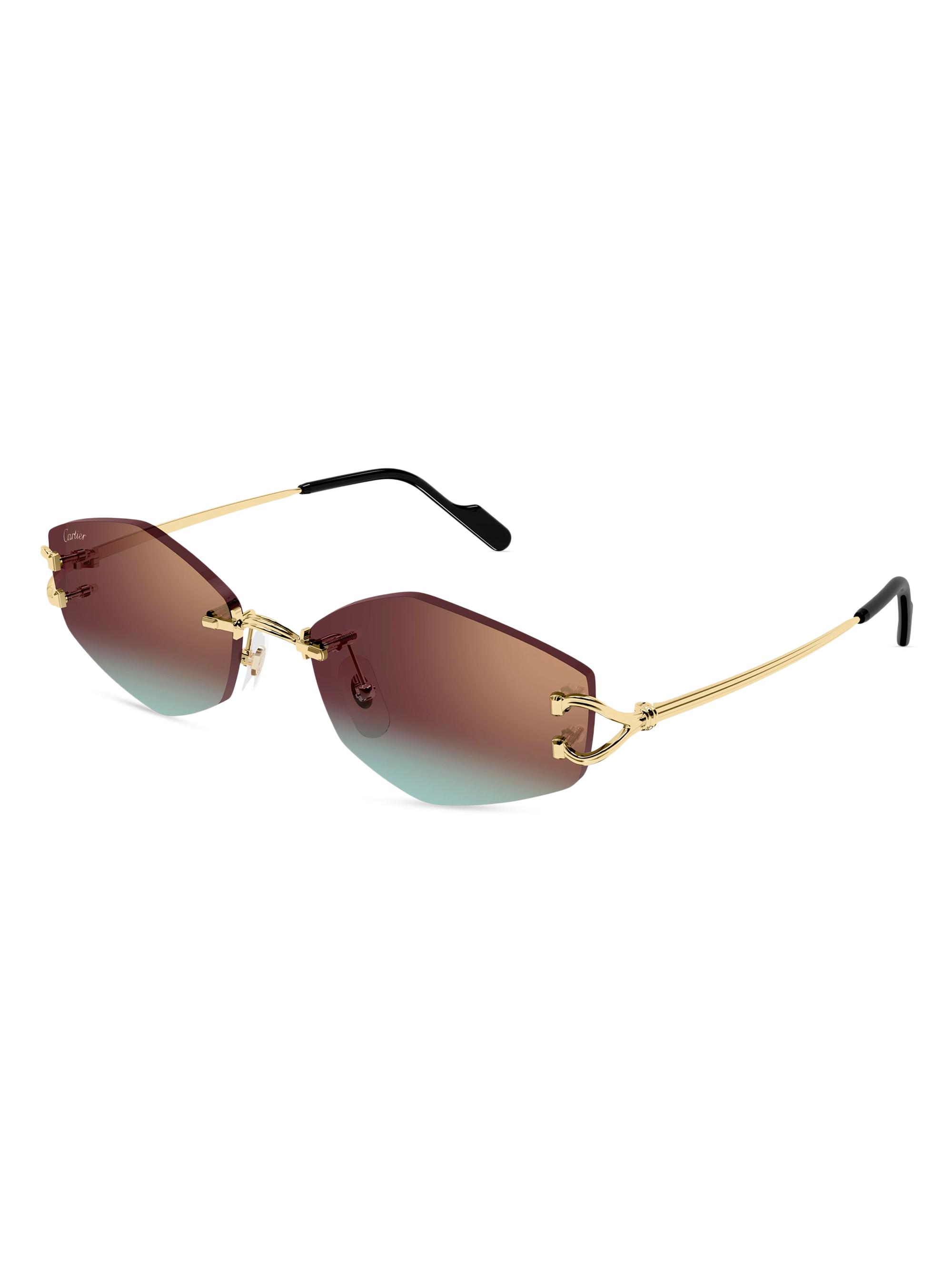 Cartier Women's C Décor 56MM 24K-Gold-Plated Geometric Sunglasses - Gold Blue