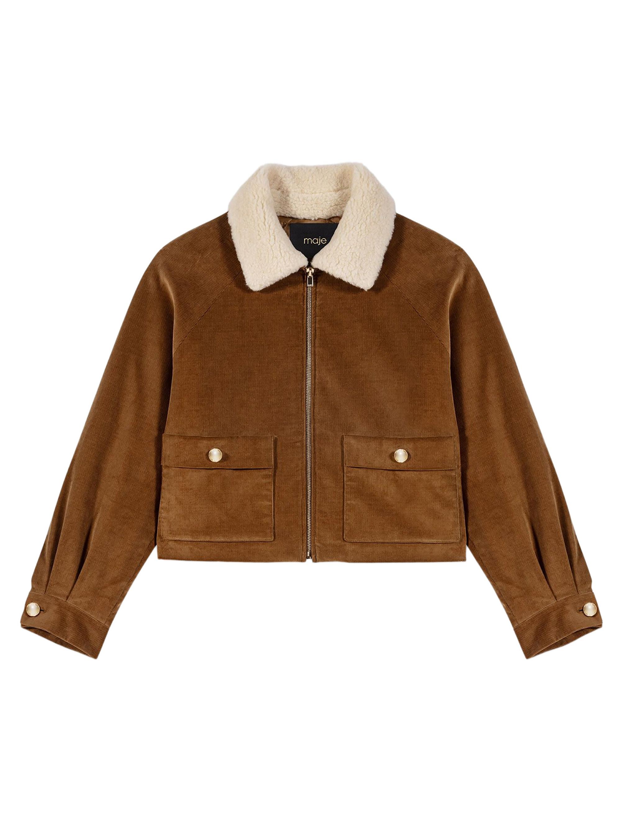 Maje Women's Cropped Corduroy Jacket - Camel