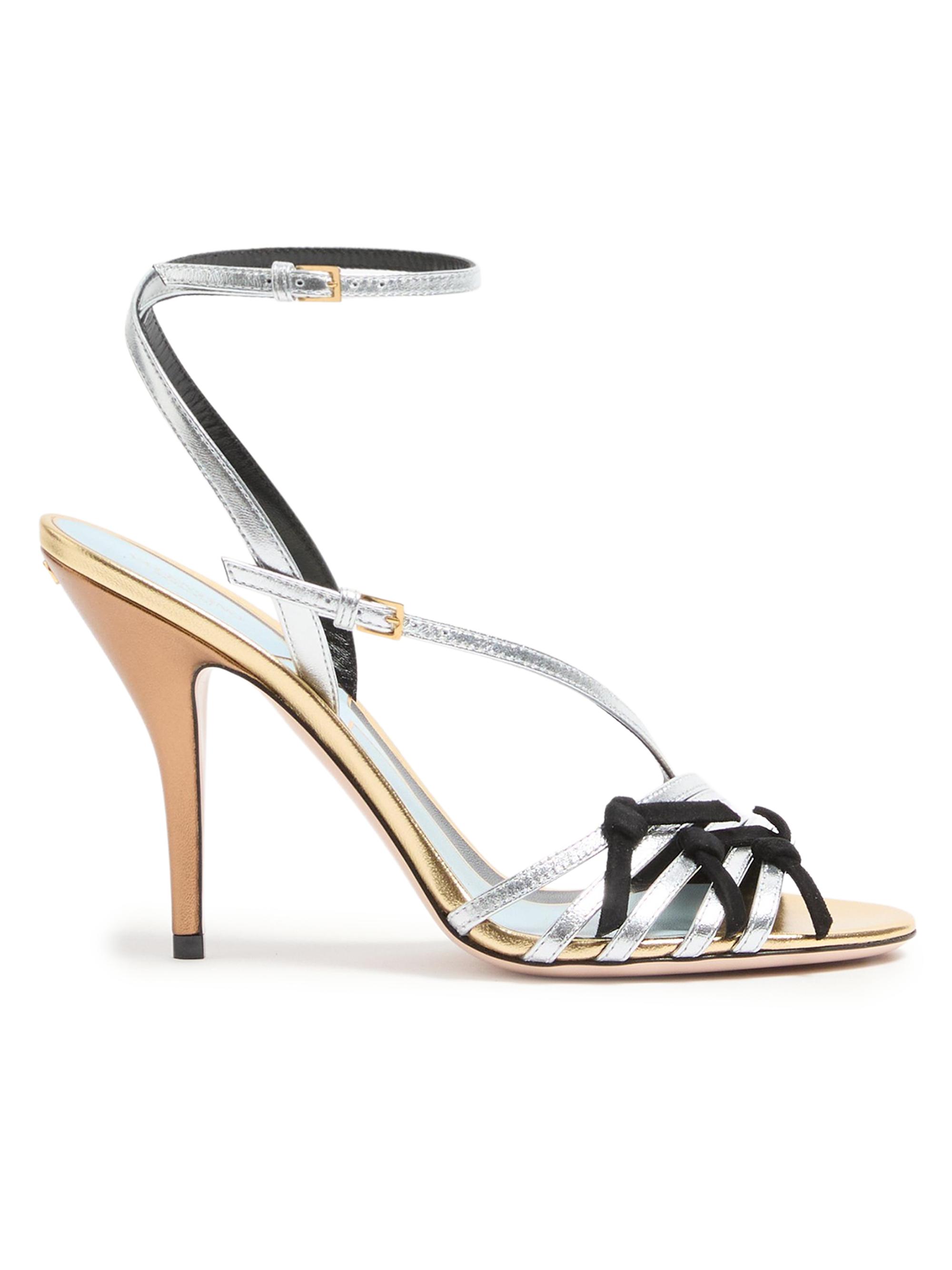 Valentino Garavani Women's Nodine 100MM Sandals in Laminated Nappa - Gold Silver