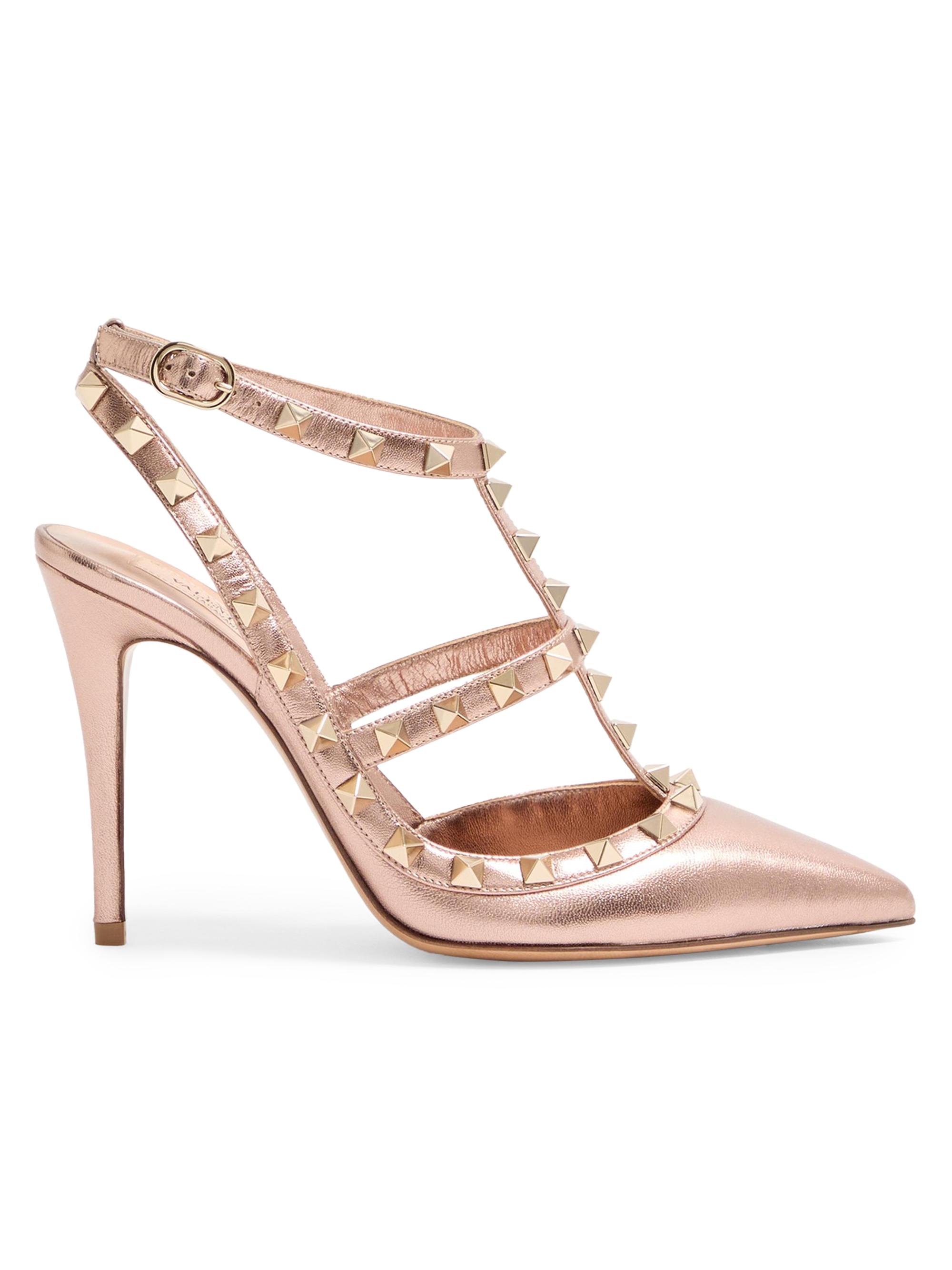 Valentino Garavani Women's Rockstud 100MM Pumps in Laminated Nappa Leather - Rose Cannelle