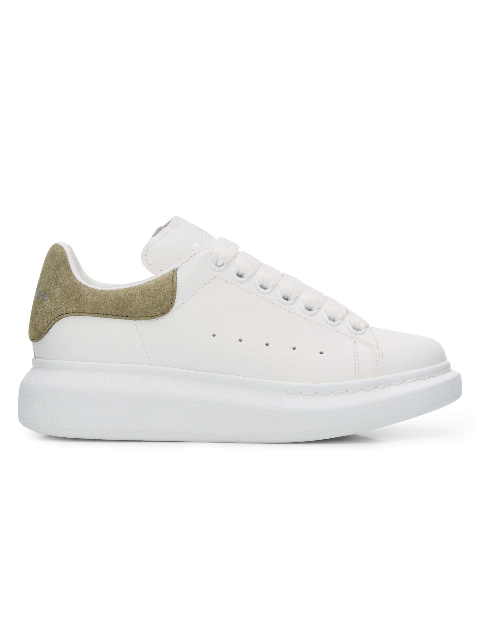 McQueen Women's Oversized Leather Low-Top Sneakers - White Olive Green