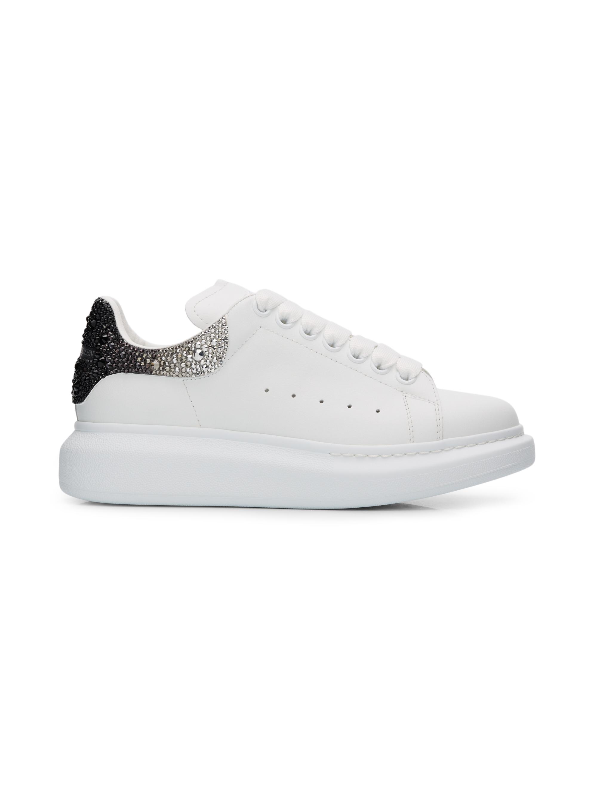 McQueen Women's Oversized Embellished Leather Low-Top Sneakers - White Grey Black