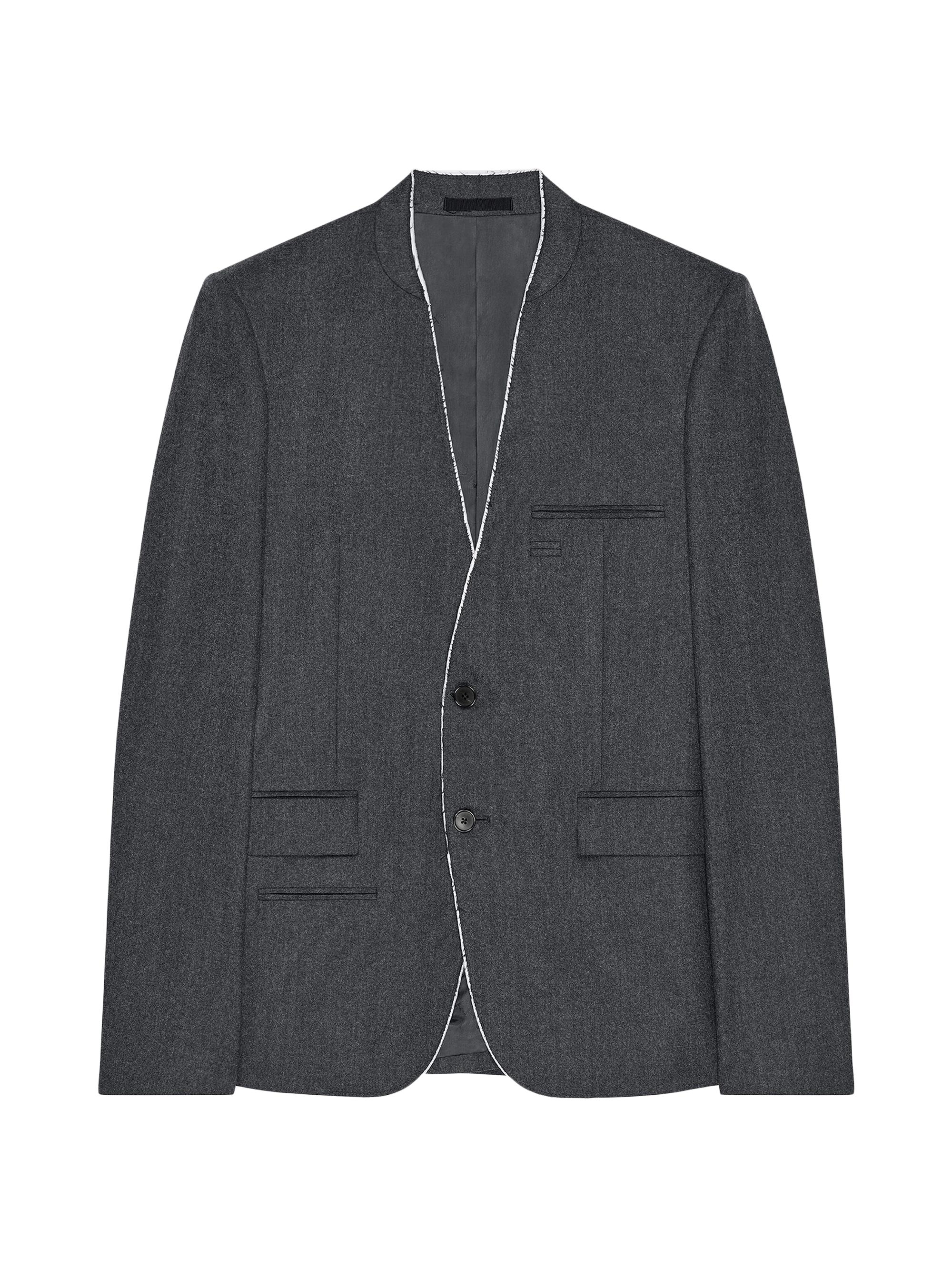 Givenchy Men's Single-Breasted Collarless Fitted Jacket in Flannel - Grey Mix