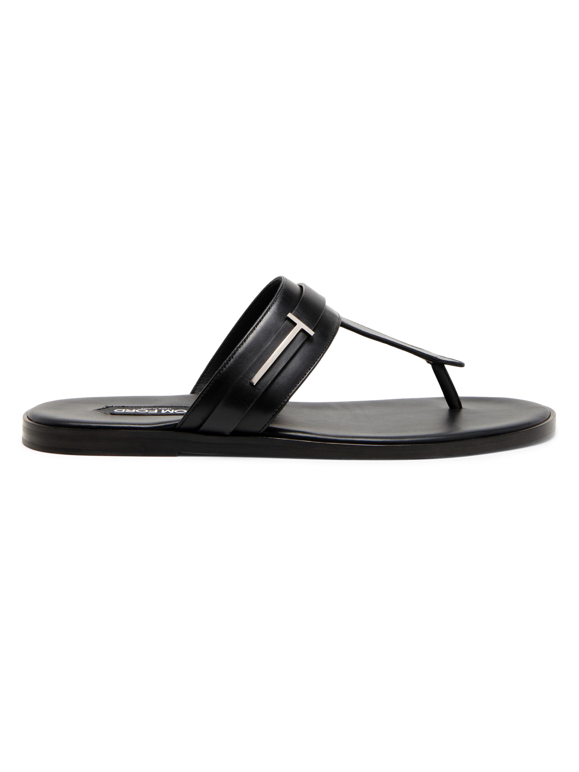 TOM FORD Men's Logo Smooth Leather Sandals - Black