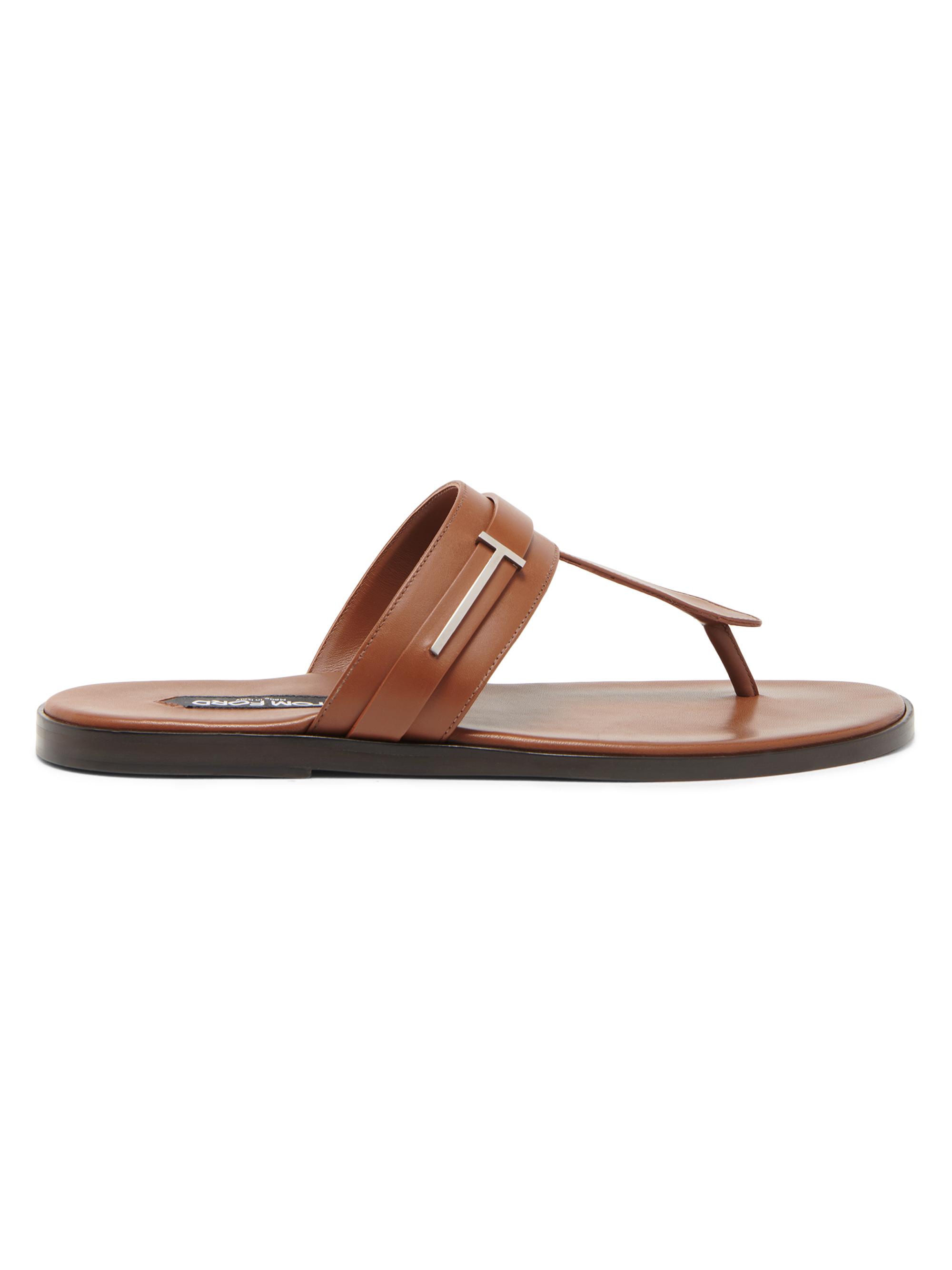 TOM FORD Men's Logo Smooth Leather Sandals - Caramel