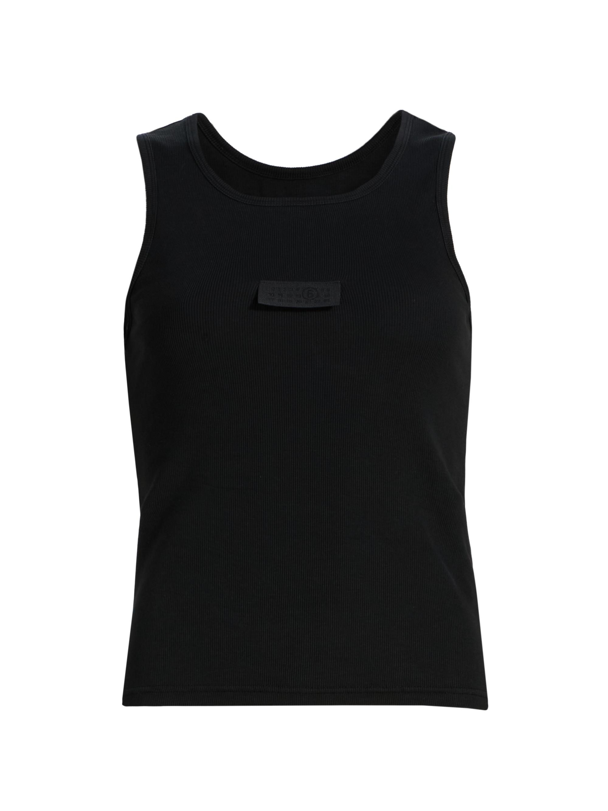 MM6 Maison Margiela Women's Logo Rib-Knit Stretch Cotton Tank - Black