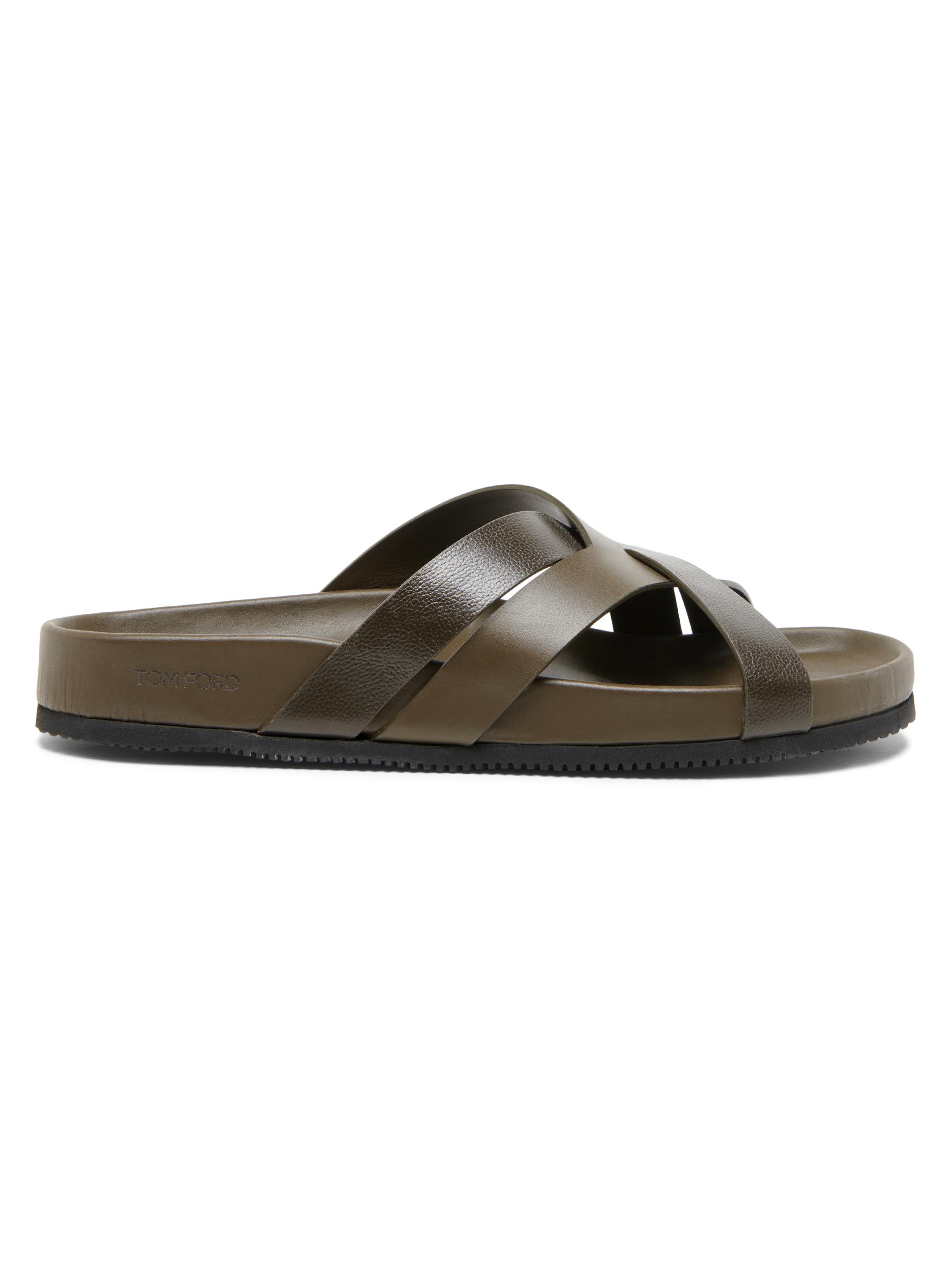 TOM FORD Men's Crisscross Strap Leather Sandals - Dark Moss - Women's Shoes