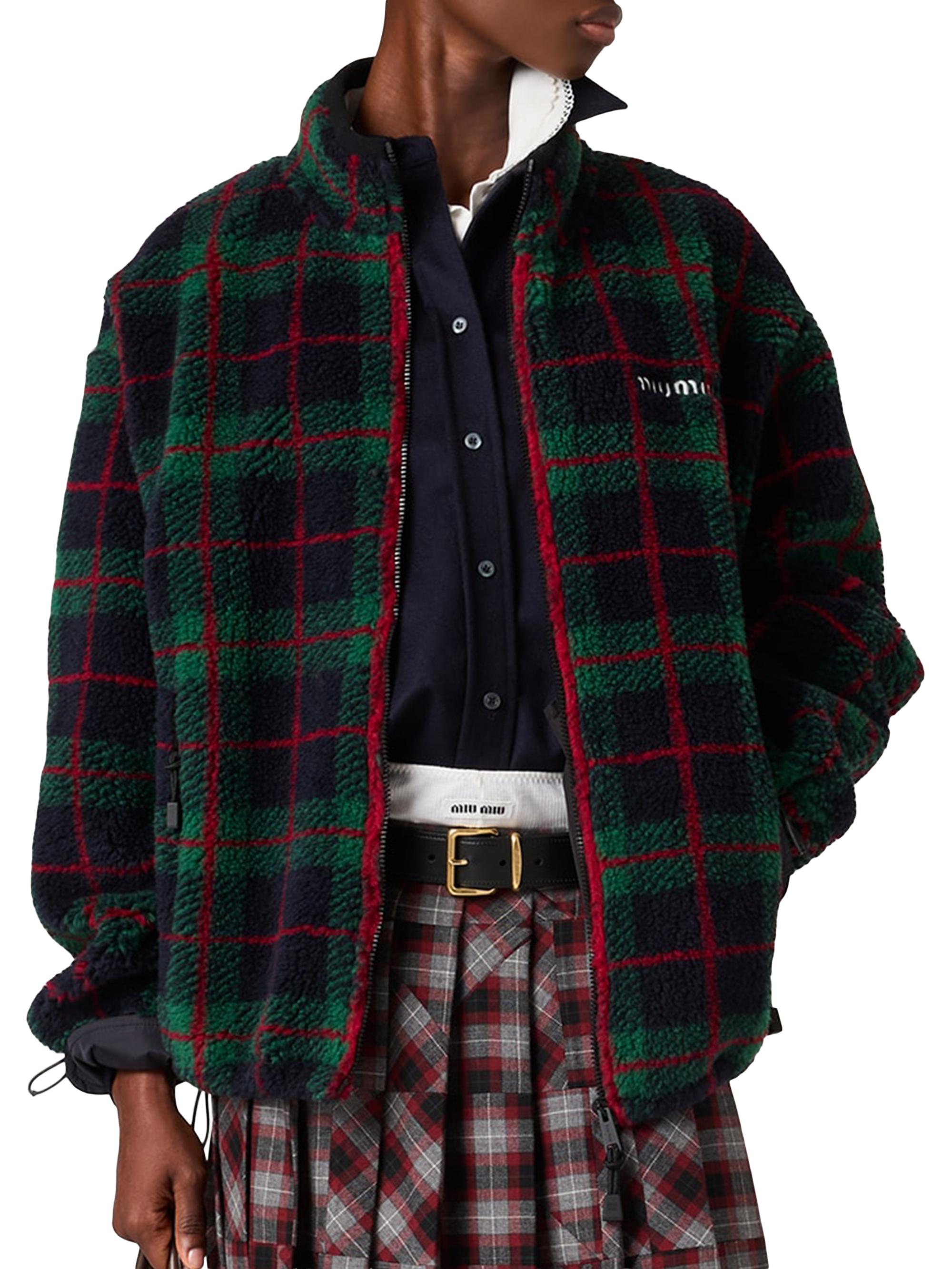 Miu Miu Checked Teddy Zipper Jacket | Saks Fifth Avenue